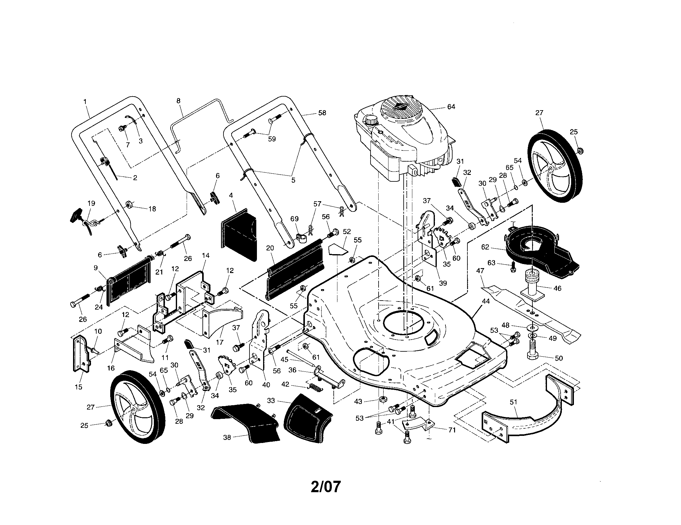 Craftsman 917371621 engine/housing/handle diagram