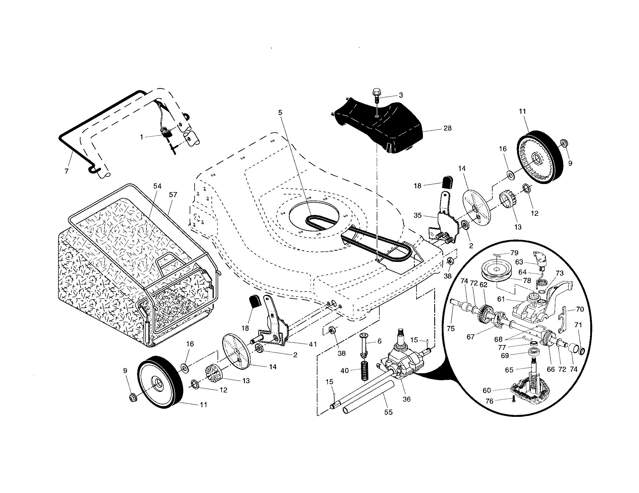 Craftsman 917371621 drive control/gear case/wheels diagram