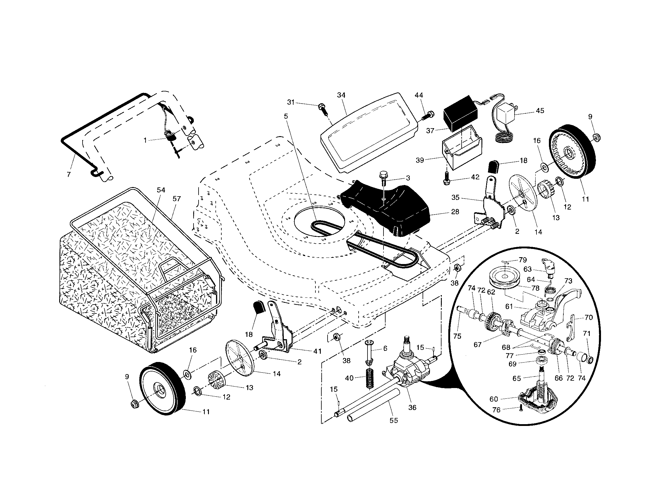 Craftsman 917371630 drive control/gear case/wheels diagram