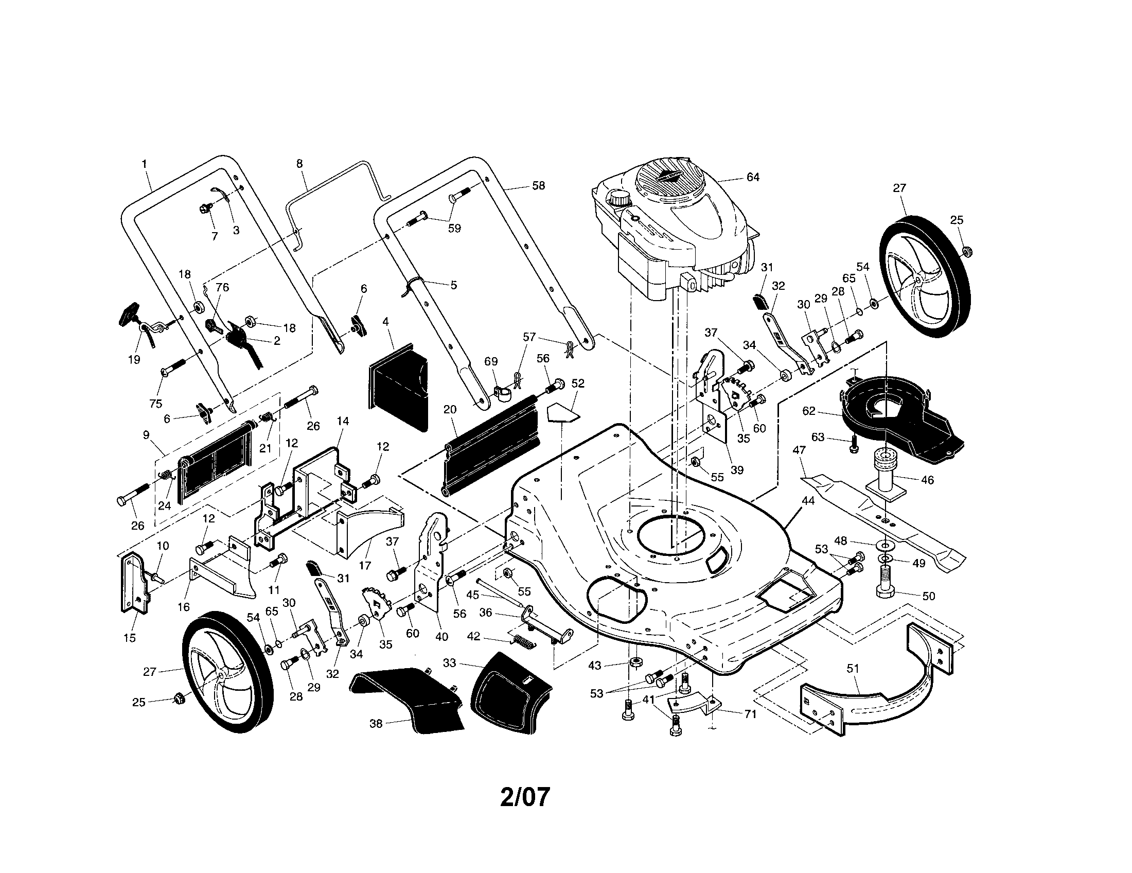 Craftsman 917371631 engine/housing/handle diagram