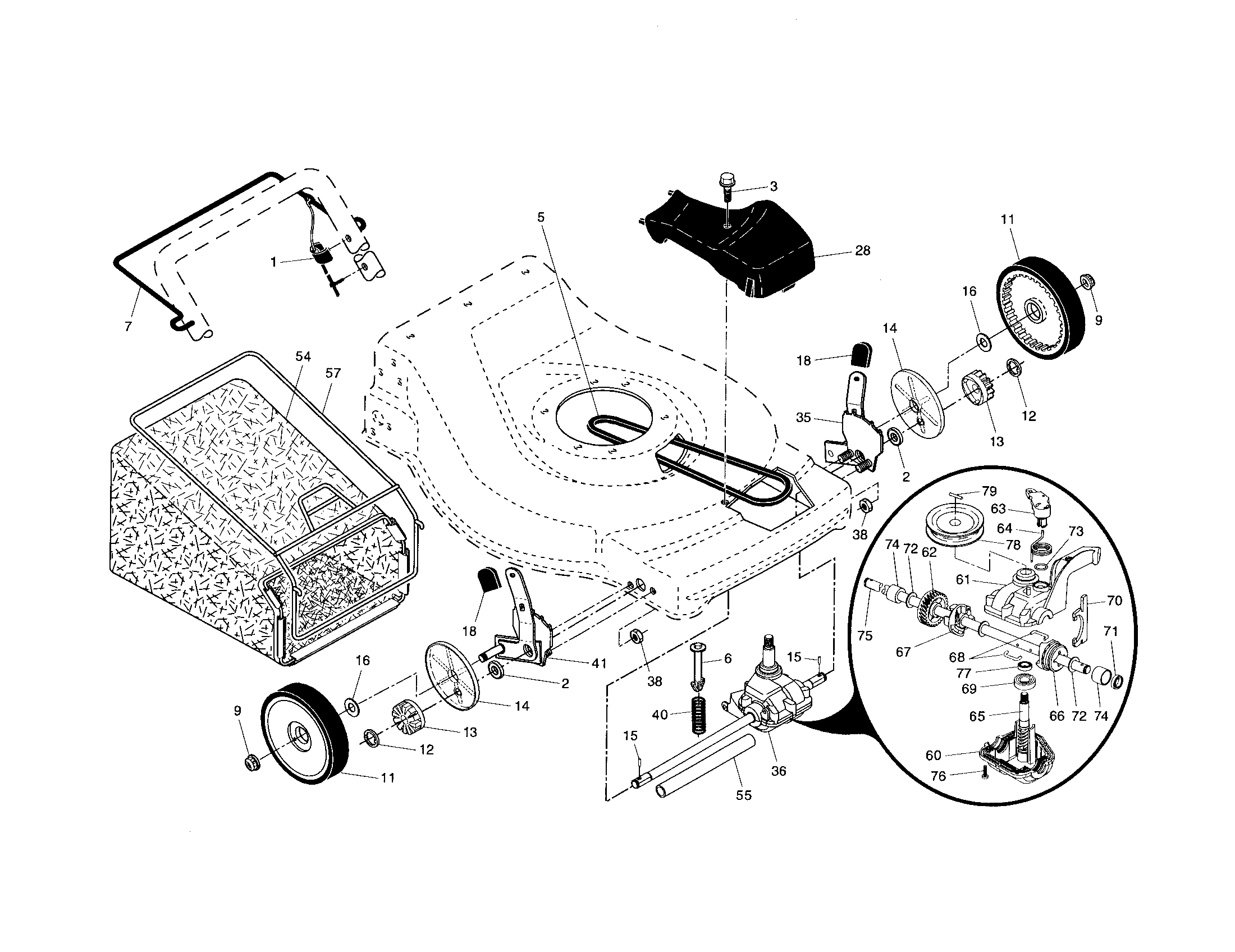 Craftsman 917371670 drive control/gear case/wheels diagram