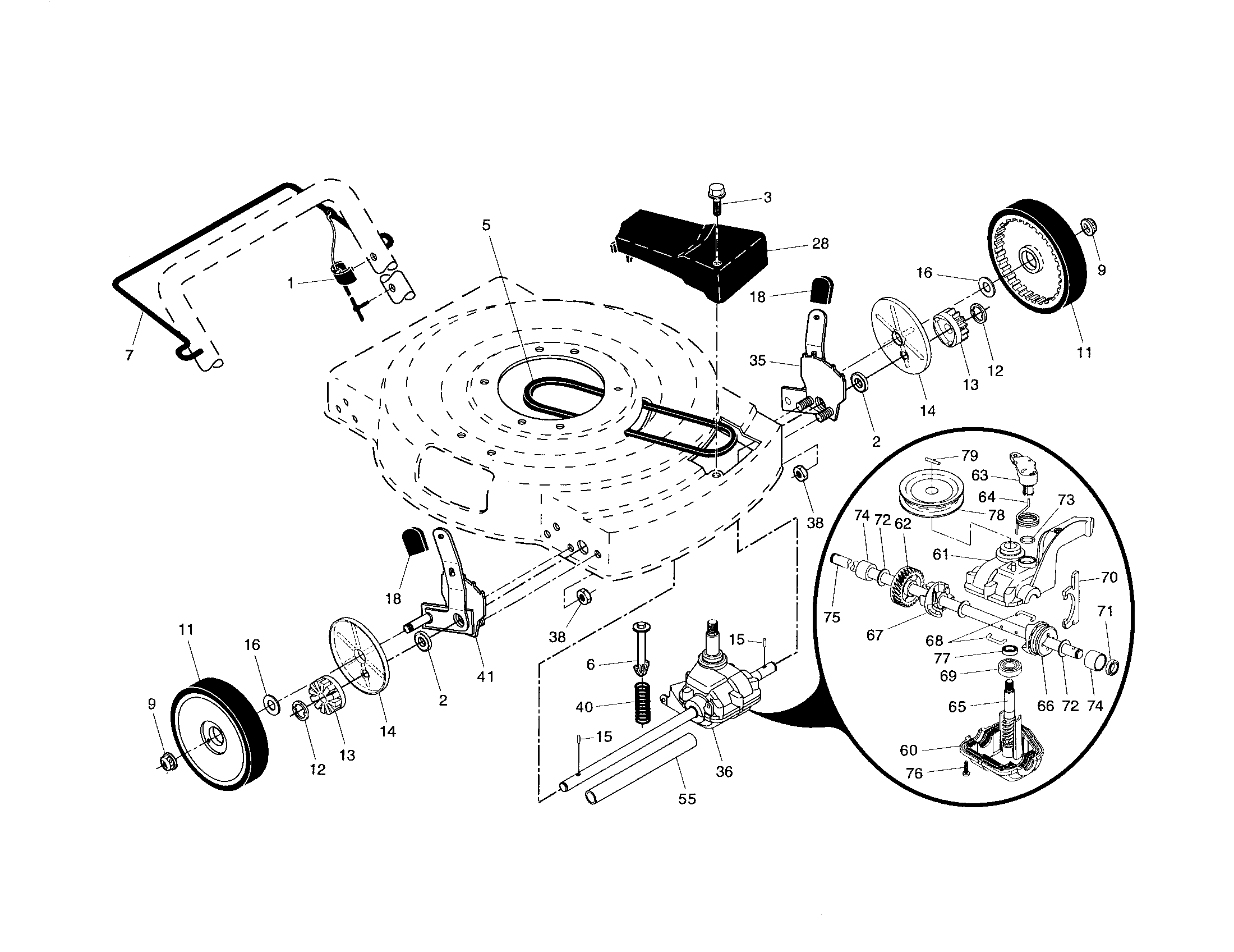 Craftsman 917375620 drive control/gear case/wheels diagram