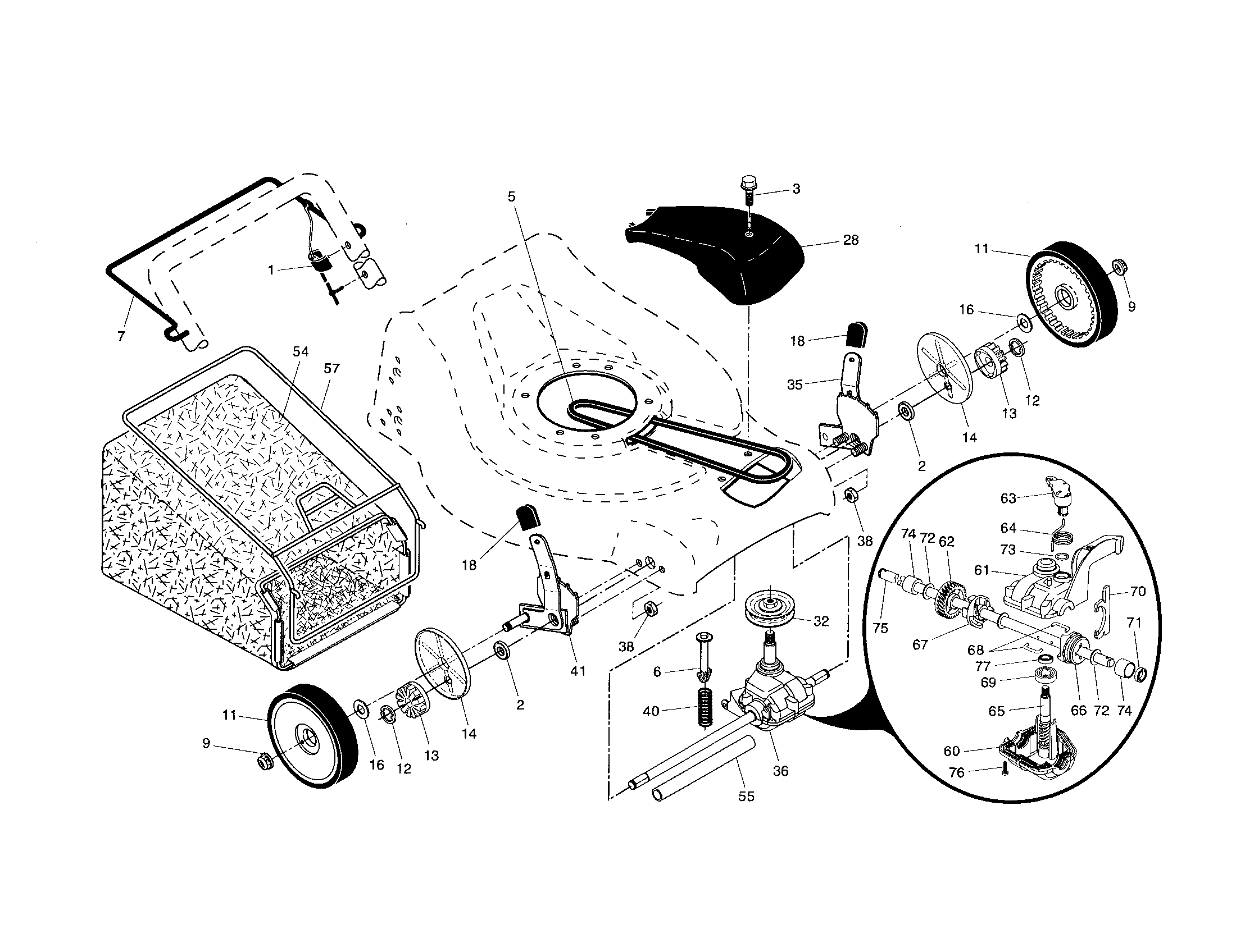 Craftsman 917376096 drive control/gear case/wheels diagram