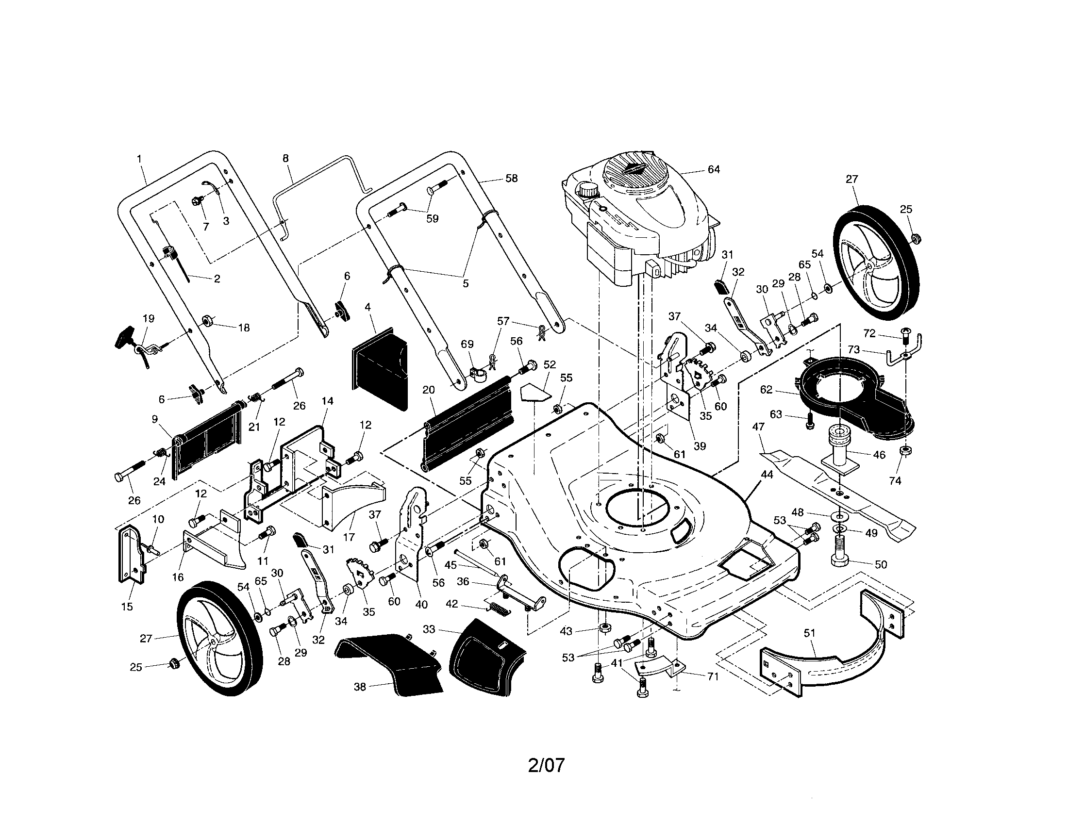 Craftsman 917376730 engine/housing/handle diagram
