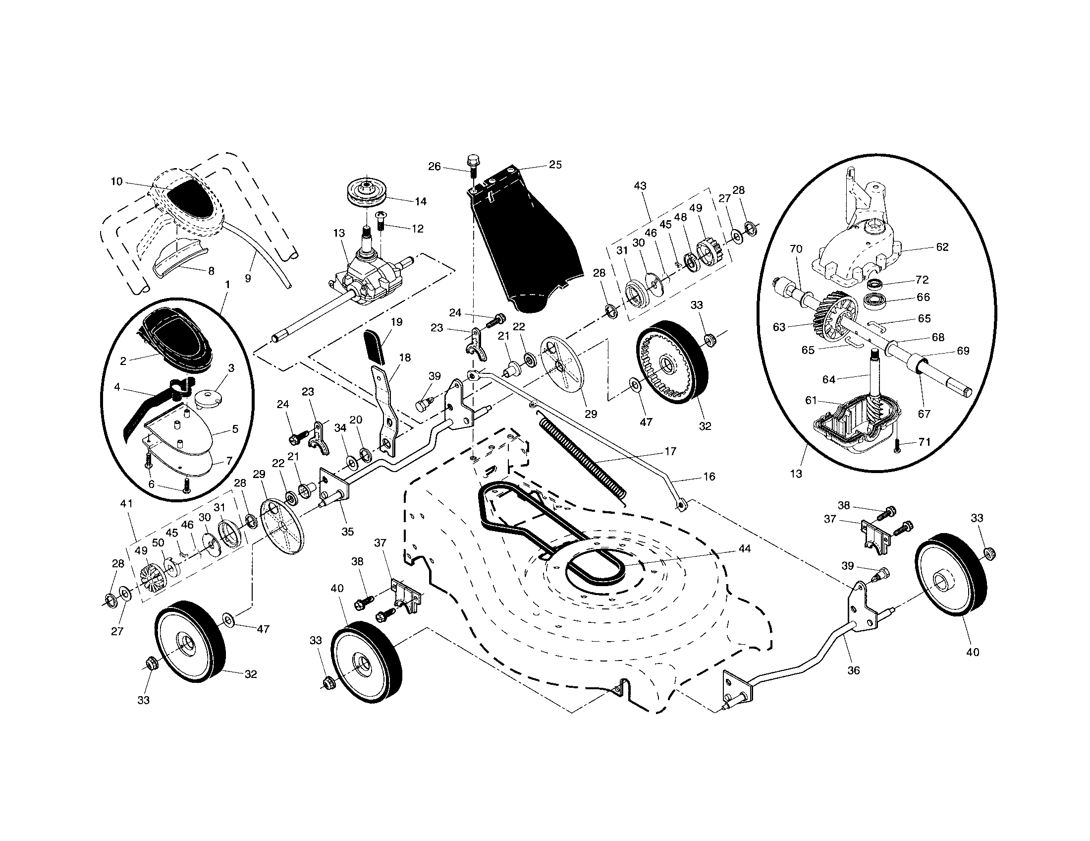 Craftsman 917377040 drive control/gear case/wheels diagram