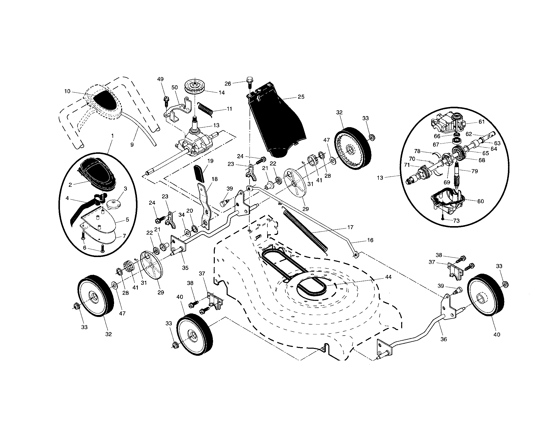 Craftsman 917377041 drive control/gear case/wheels diagram