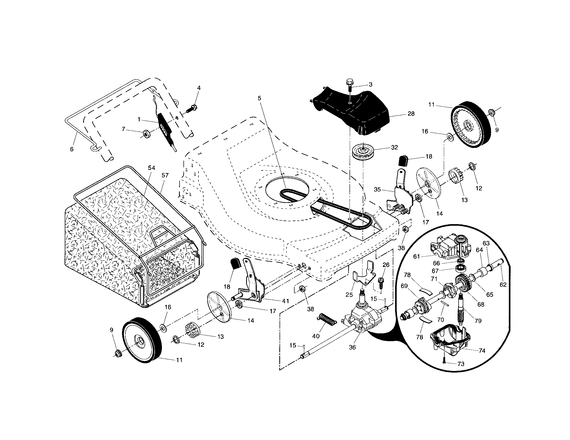 Craftsman 917376732 drive control/gear case/wheels diagram