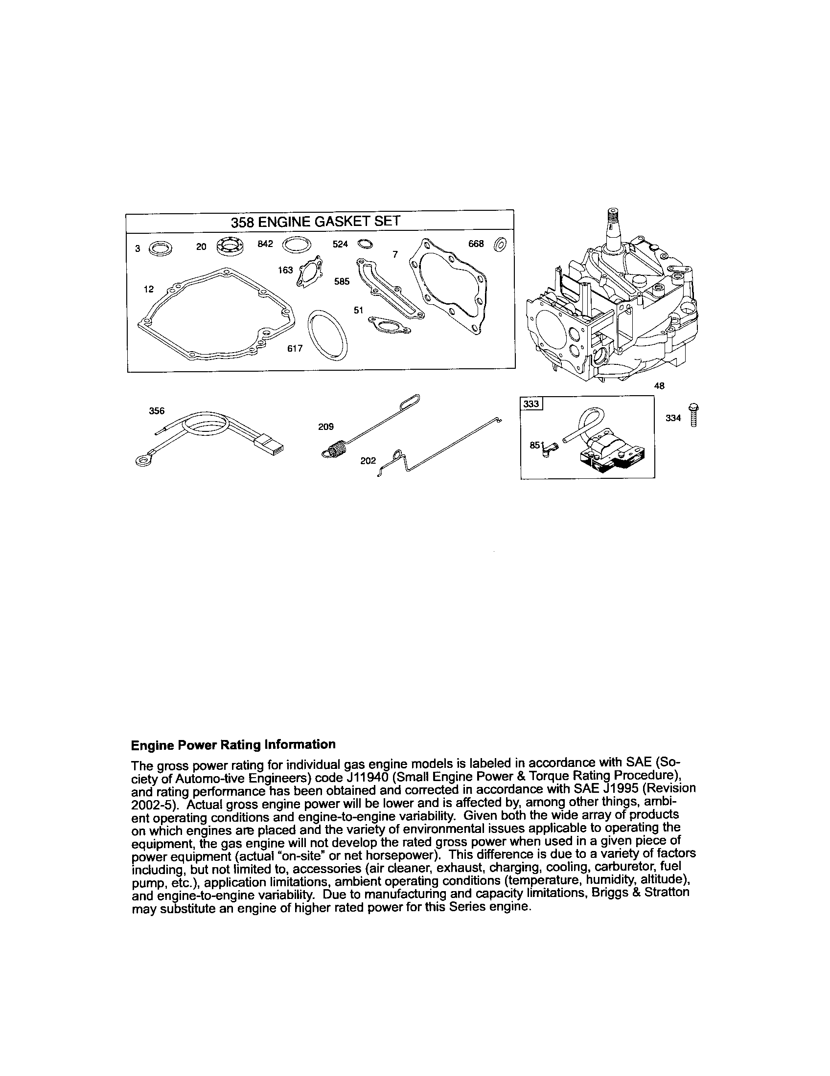 Craftsman 917376722 short block/gasket set diagram