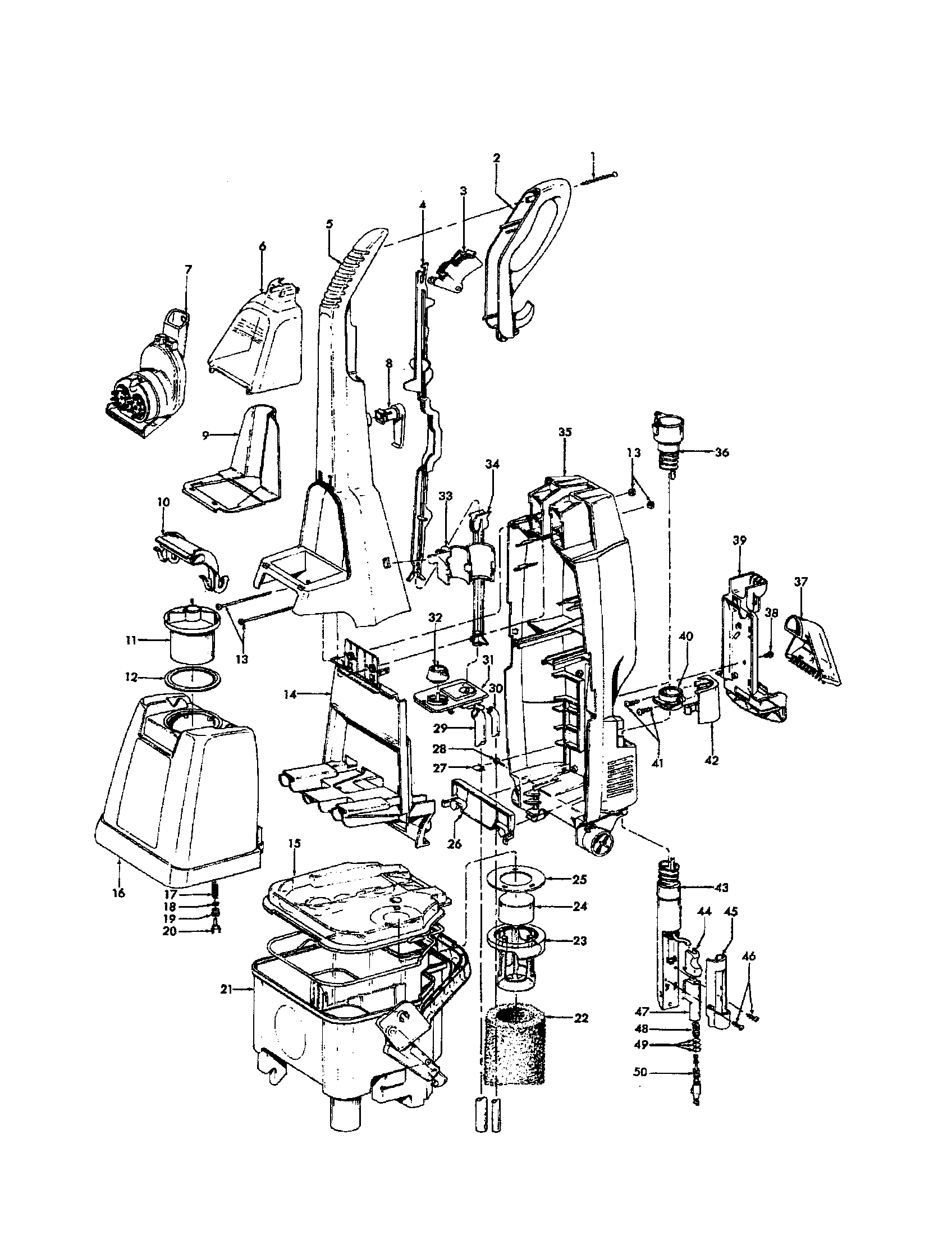 Hoover F5883-900 handle/hose/recovery tank diagram