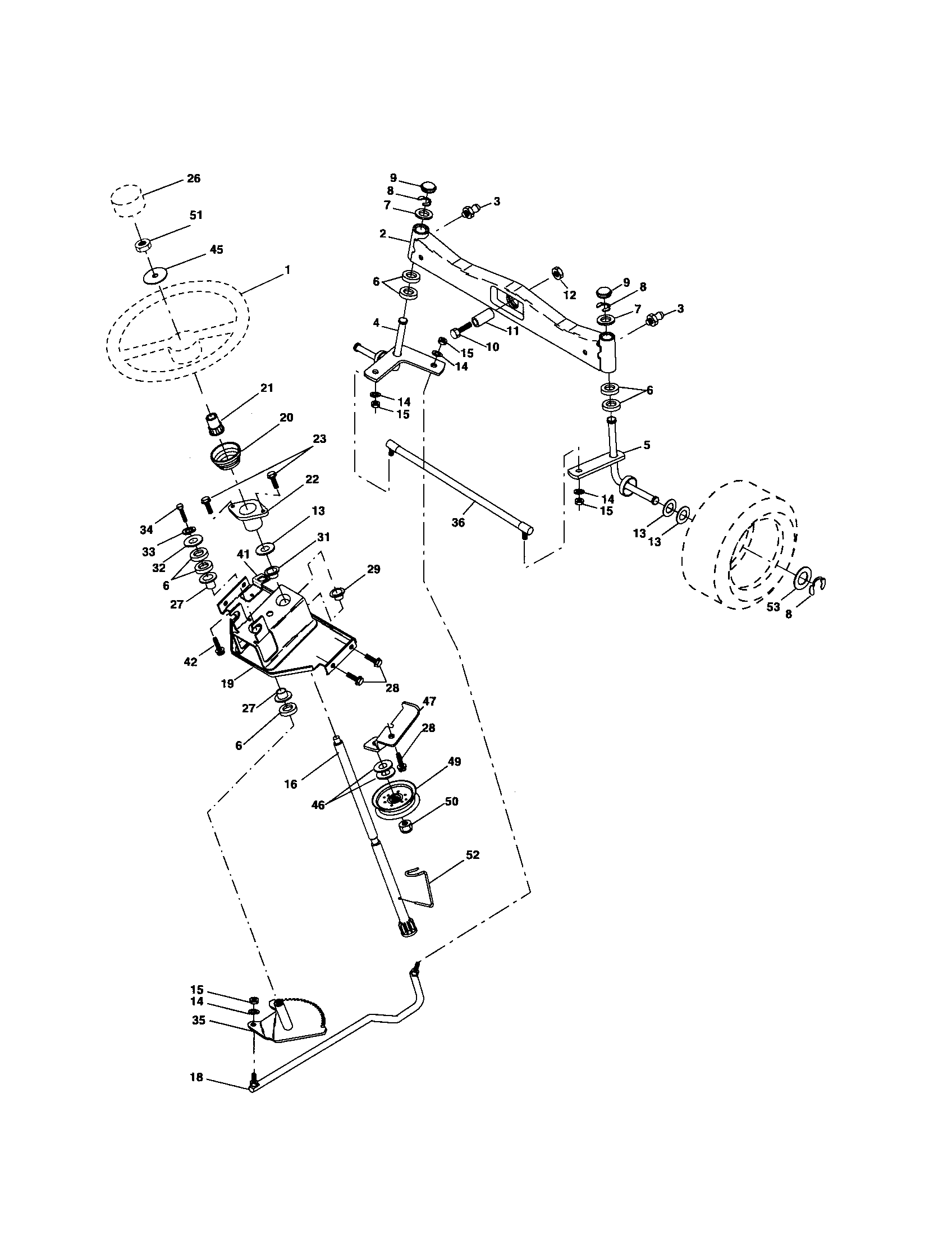 Poulan PKGTH2554 steering assembly diagram