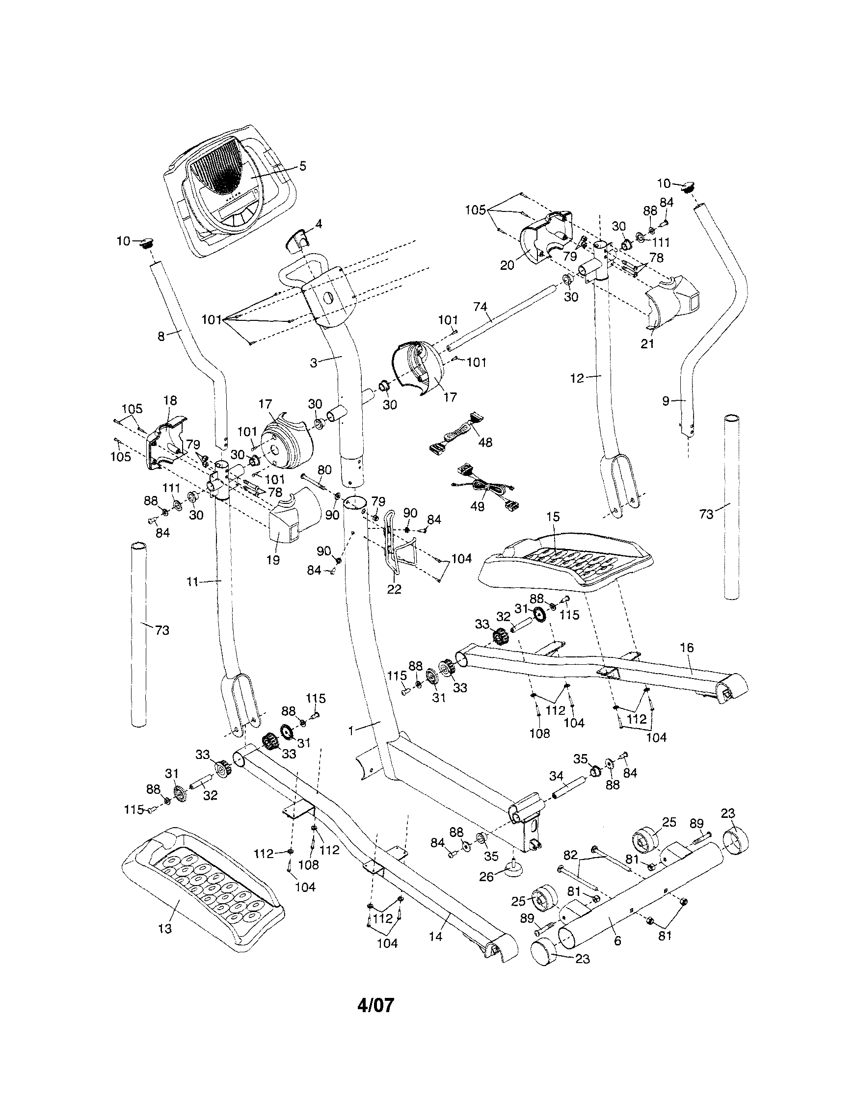 Proform 831285442 console/uprights/pedals diagram