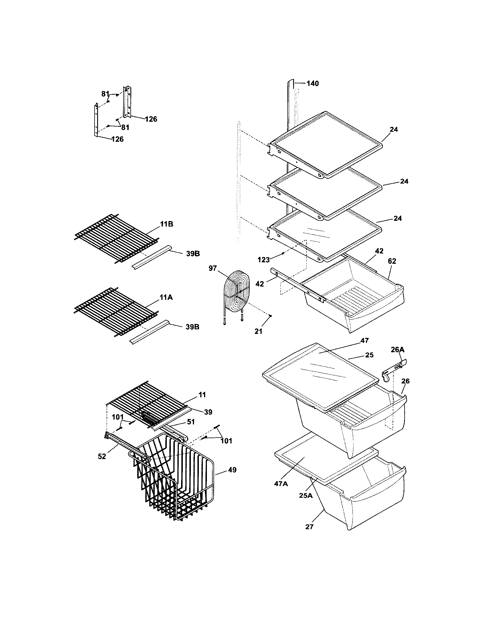 Crosley CRSE234FW0 shelves diagram