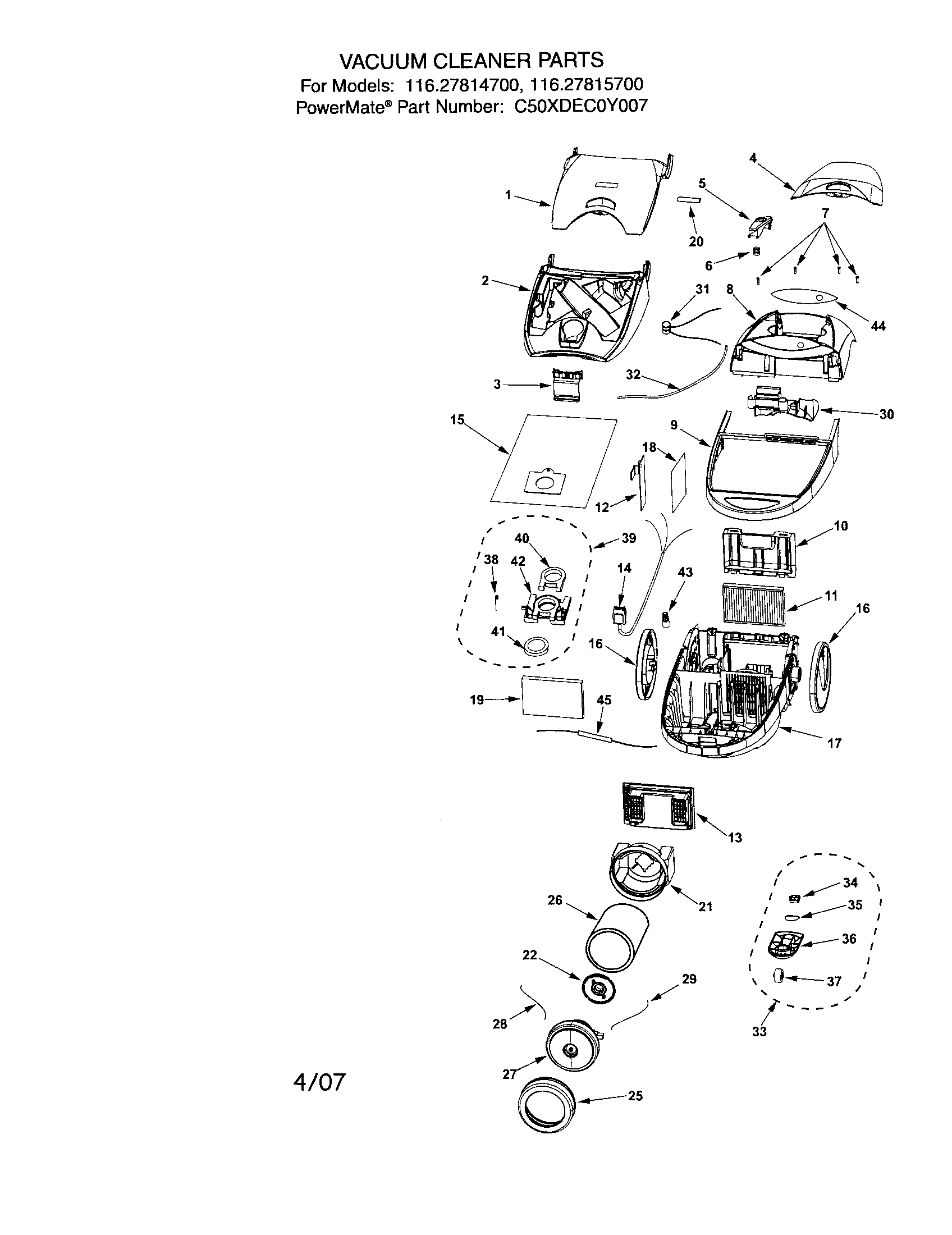 Kenmore 11627814700 vacuum cleaner diagram