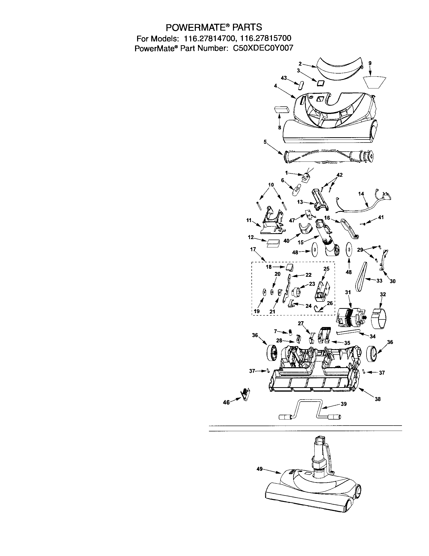 Kenmore 11627814700 powermate diagram
