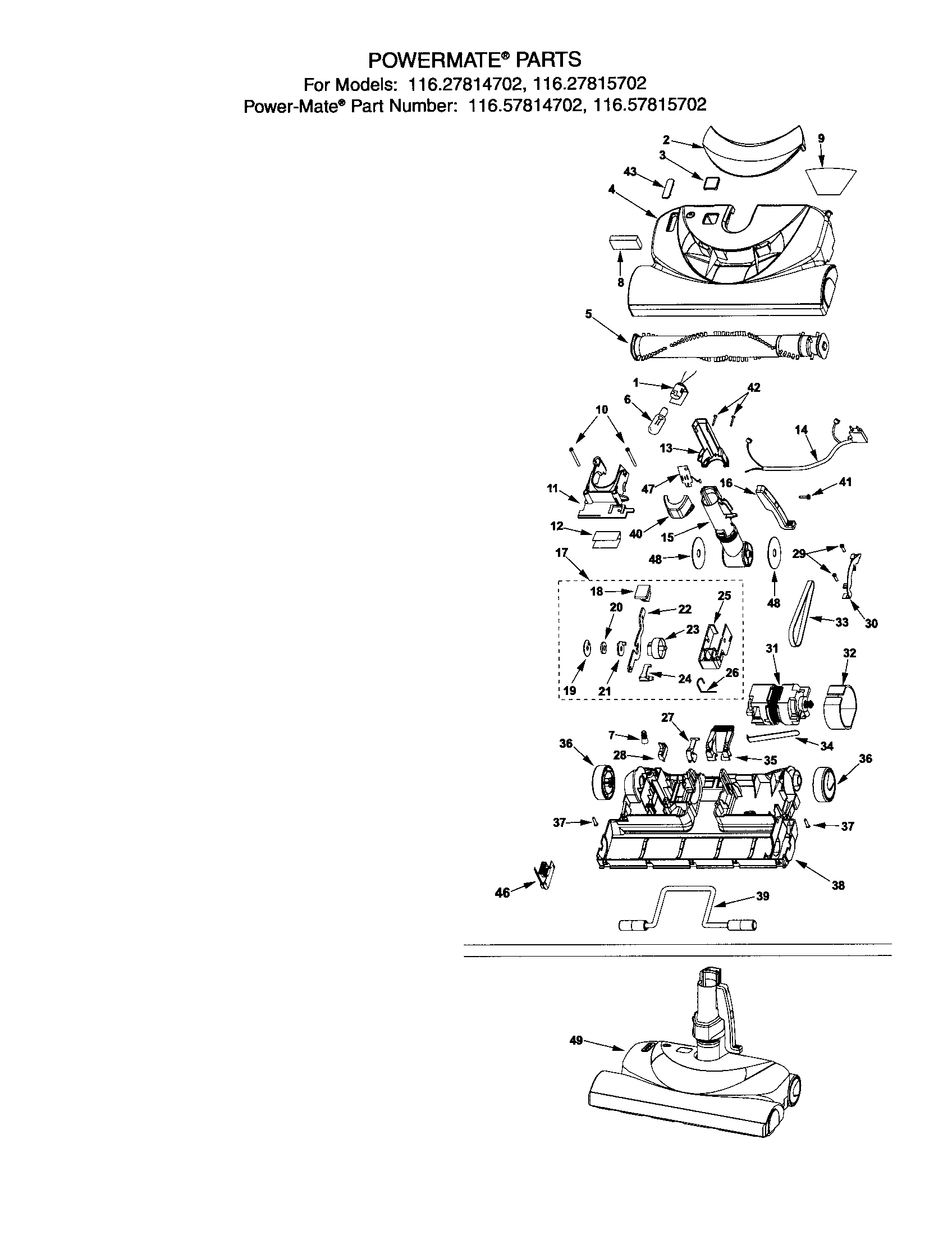 Kenmore 11627814702 powermate diagram