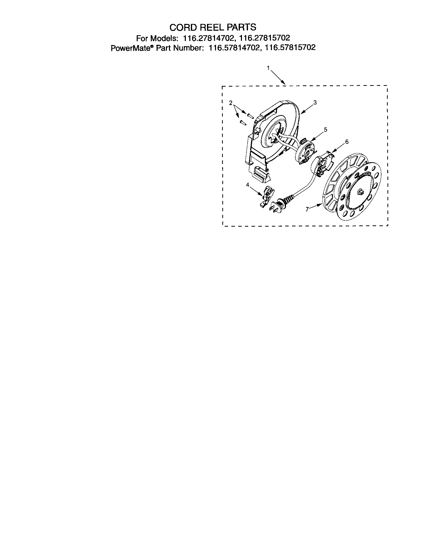 Kenmore 11627814702 cord reel diagram