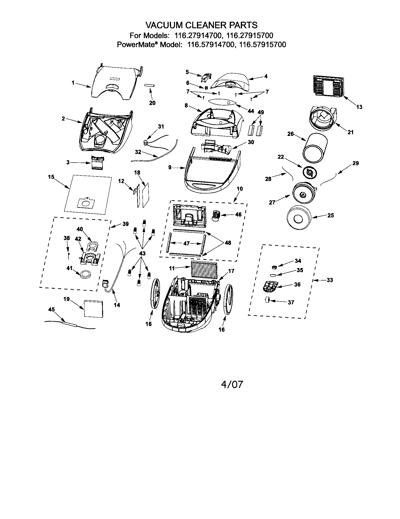 Kenmore 11627915700 vacuum cleaner diagram