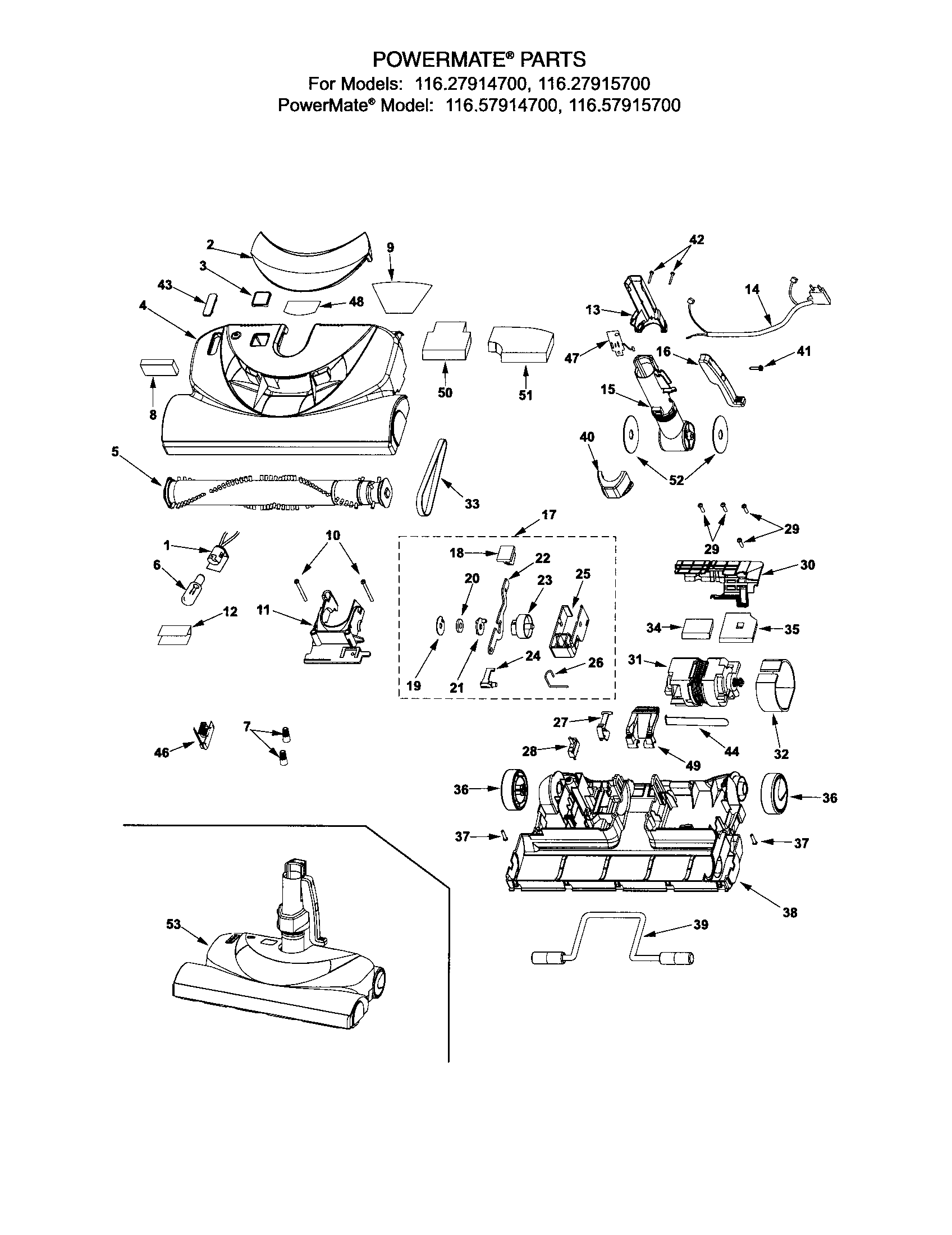 Kenmore 11627915700 powermate diagram