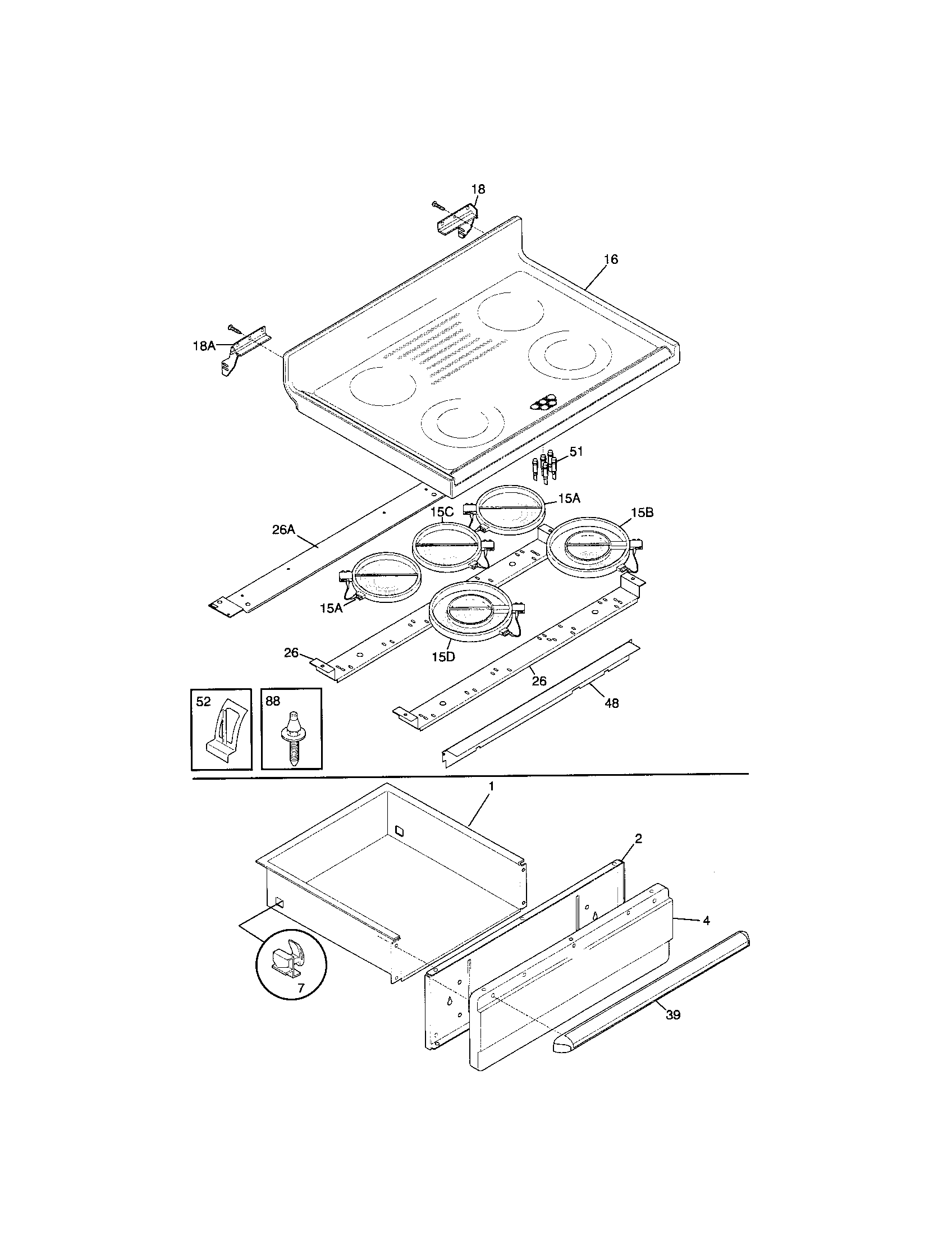 Frigidaire FEF377CFBE top/drawer diagram