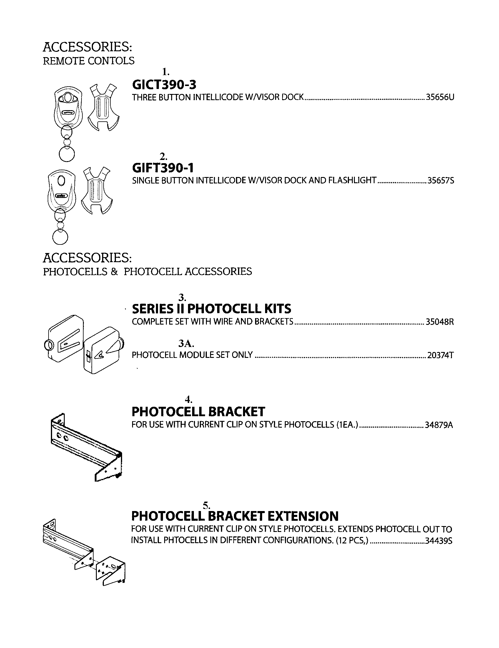 Genie 36280S remote control/photocell accessories diagram