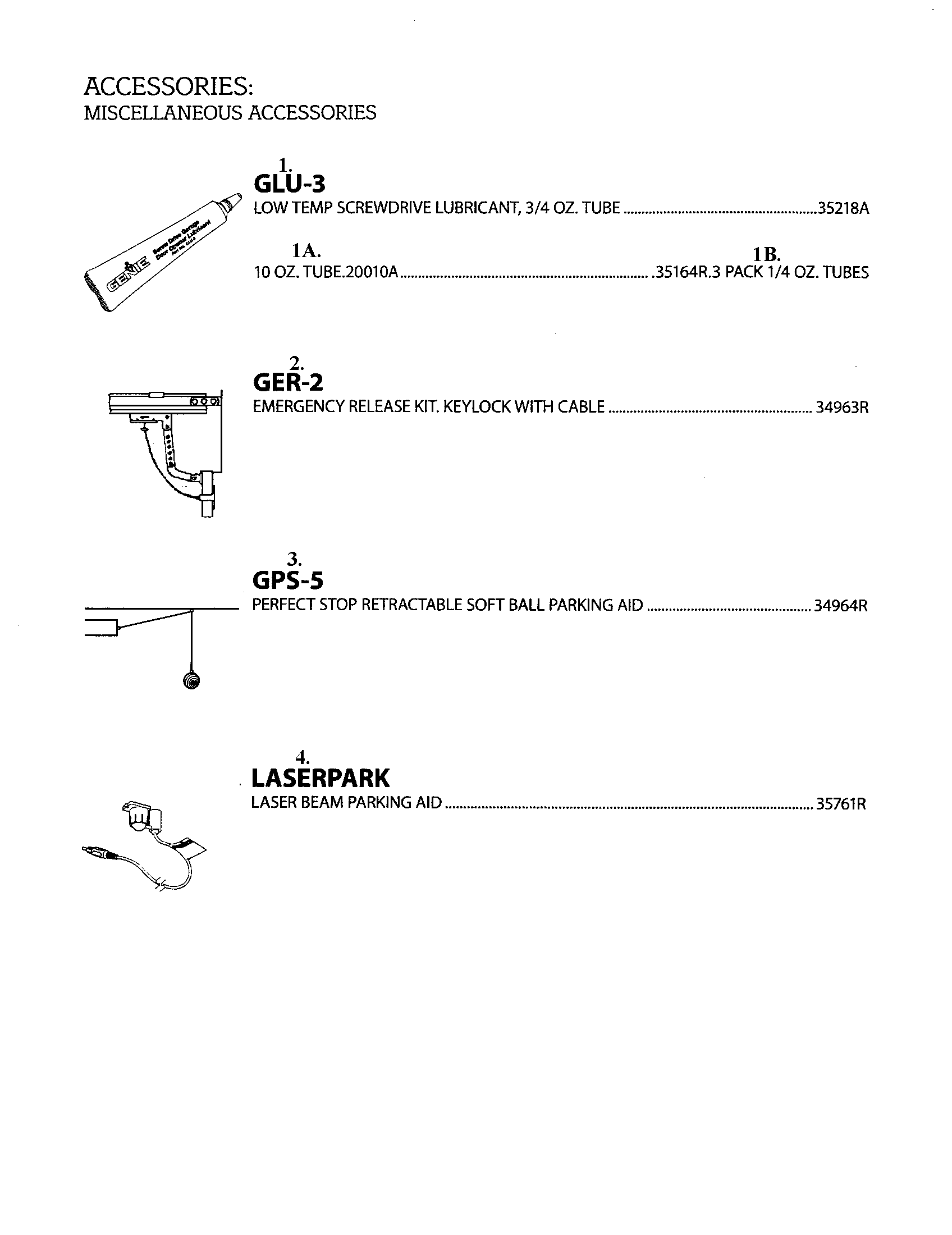 Genie 36280S miscellaneous accessories diagram