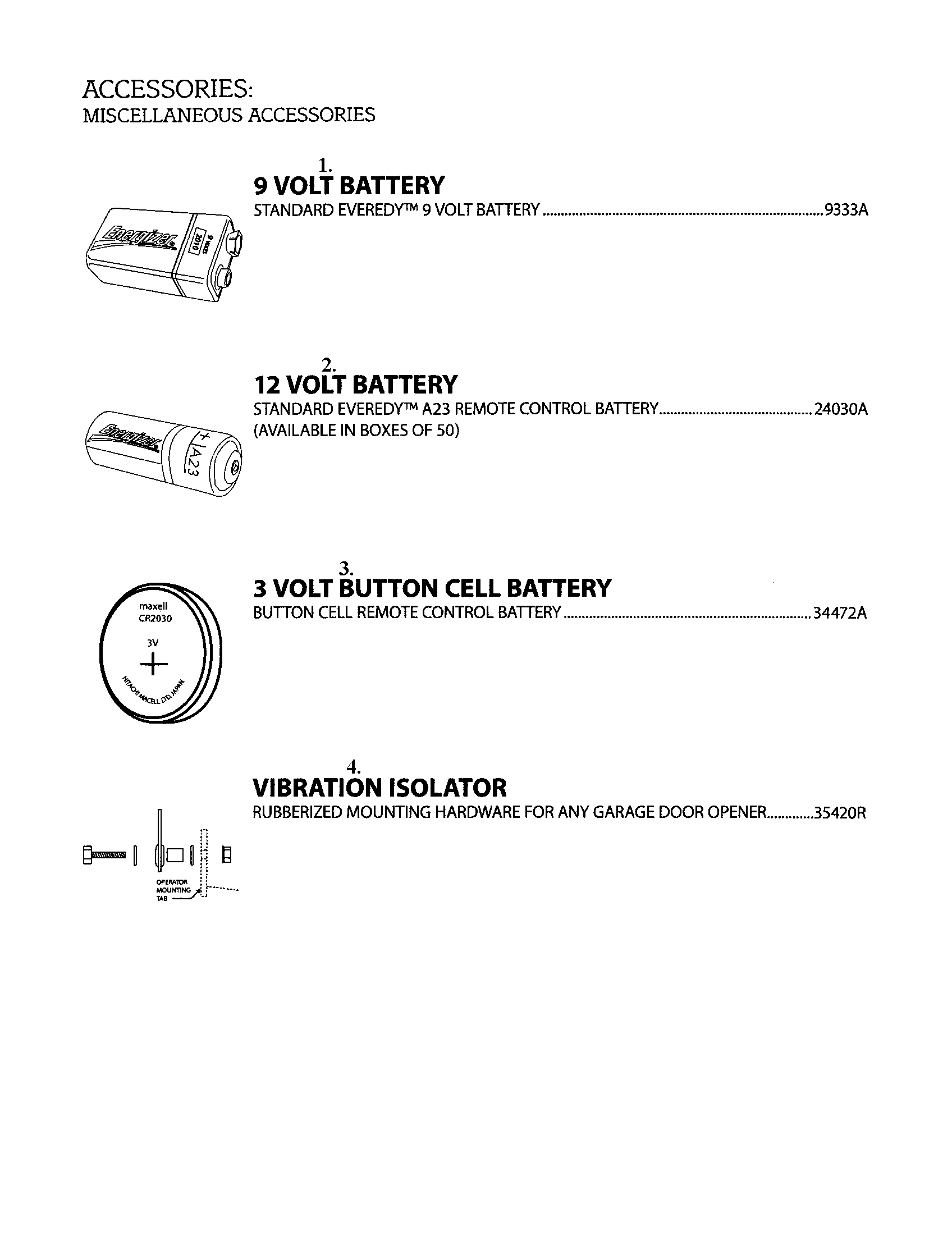 Genie 36280S miscellaneous accessories diagram