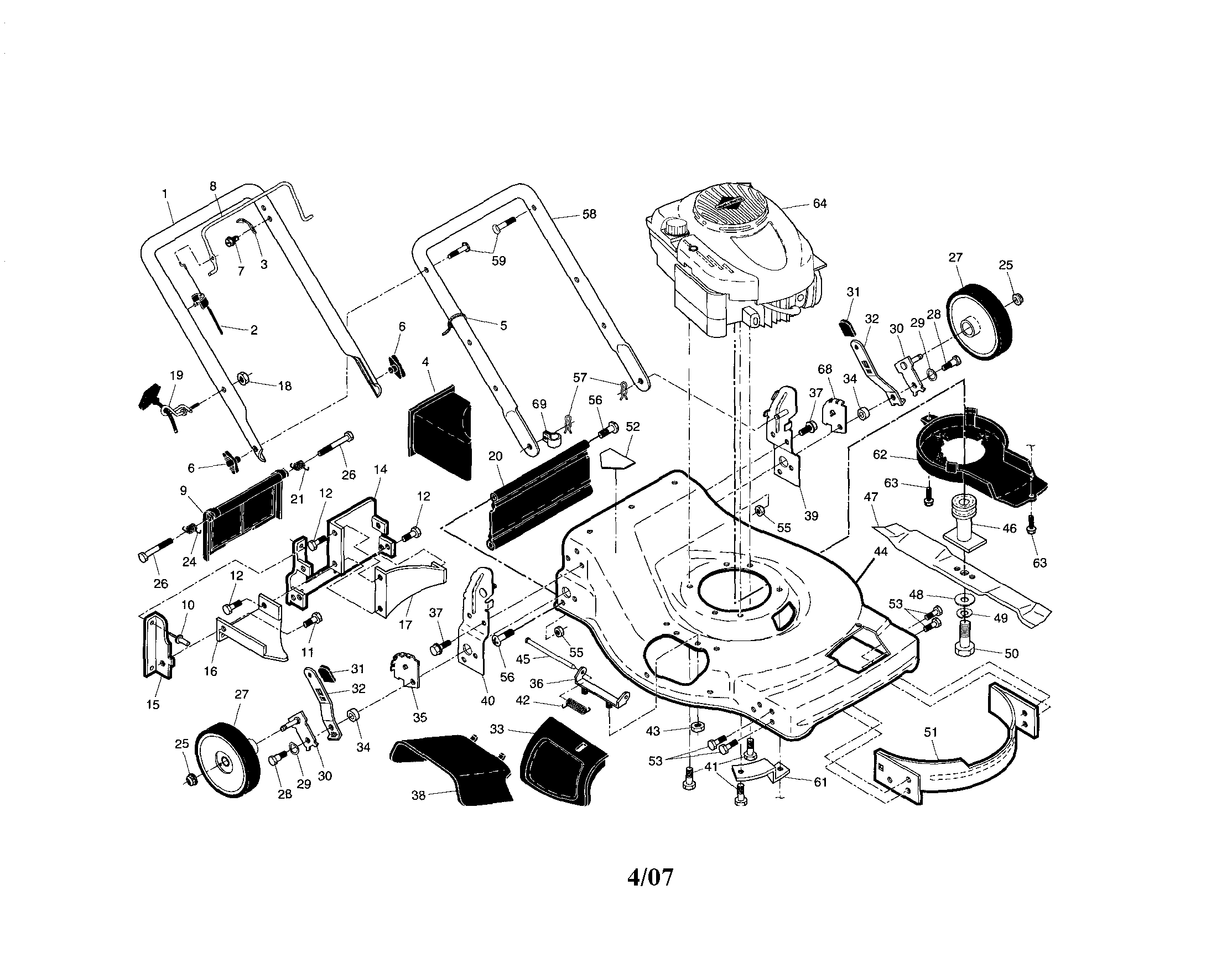 Craftsman 917376793 engine/housing/handles diagram