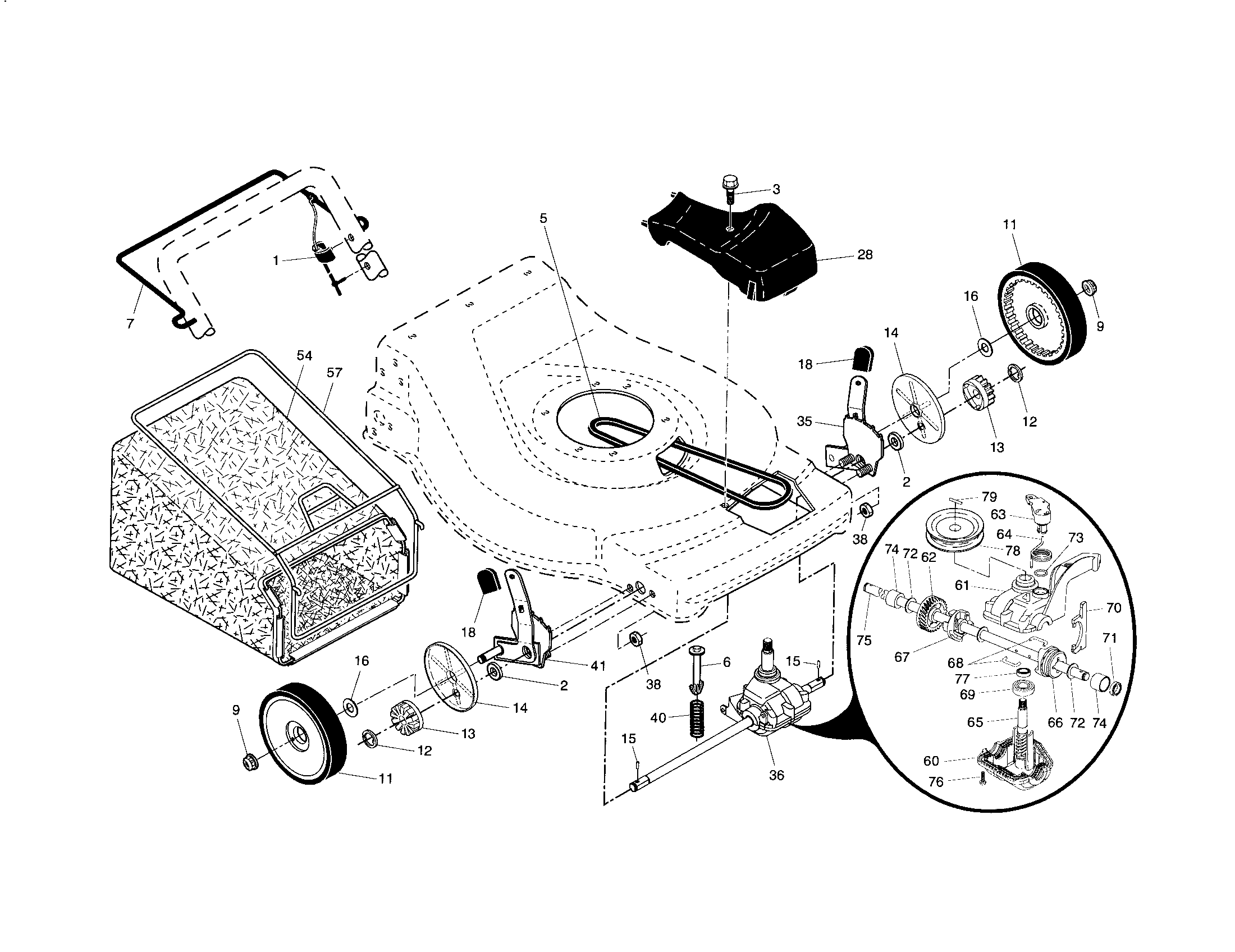 Craftsman 917376793 drive control/gear case/wheels diagram