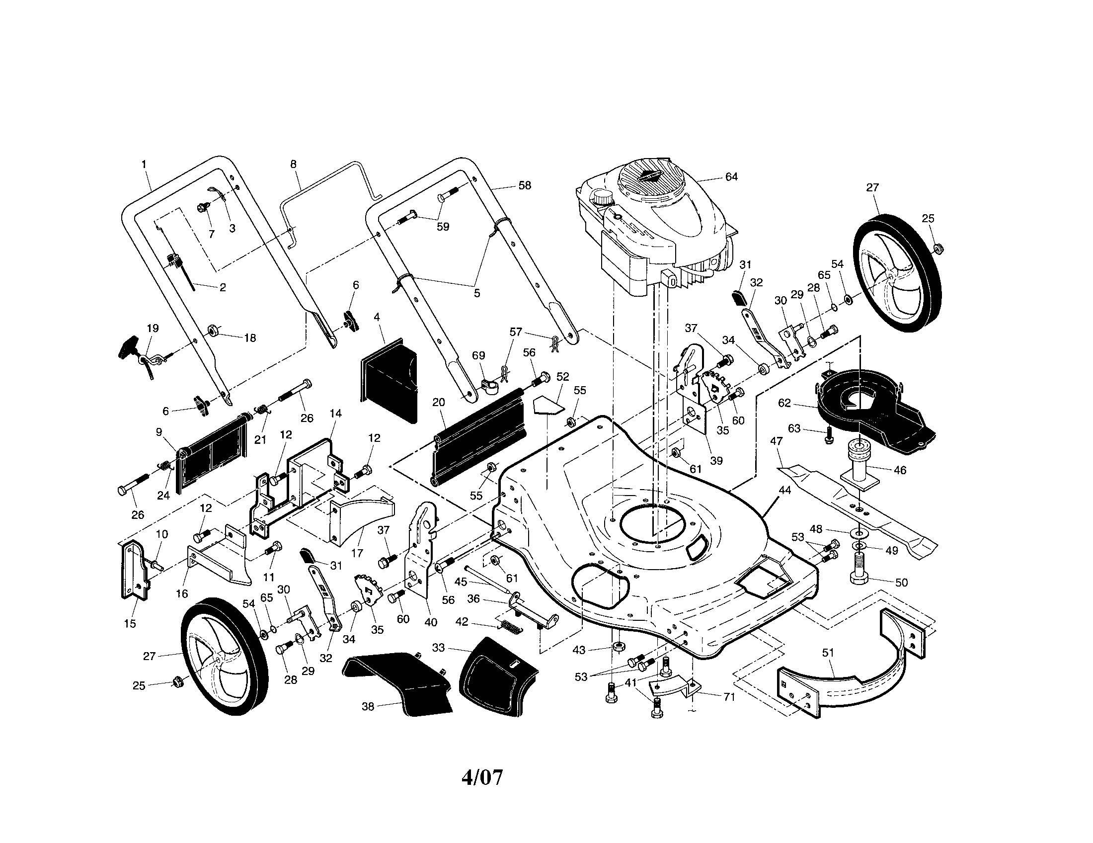 Craftsman 917376800 engine/housing/handles diagram