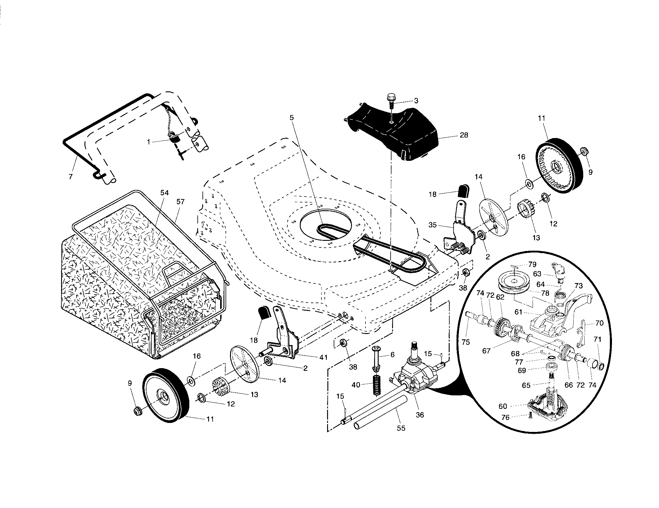Craftsman 917376800 drive control/gear case/wheels diagram