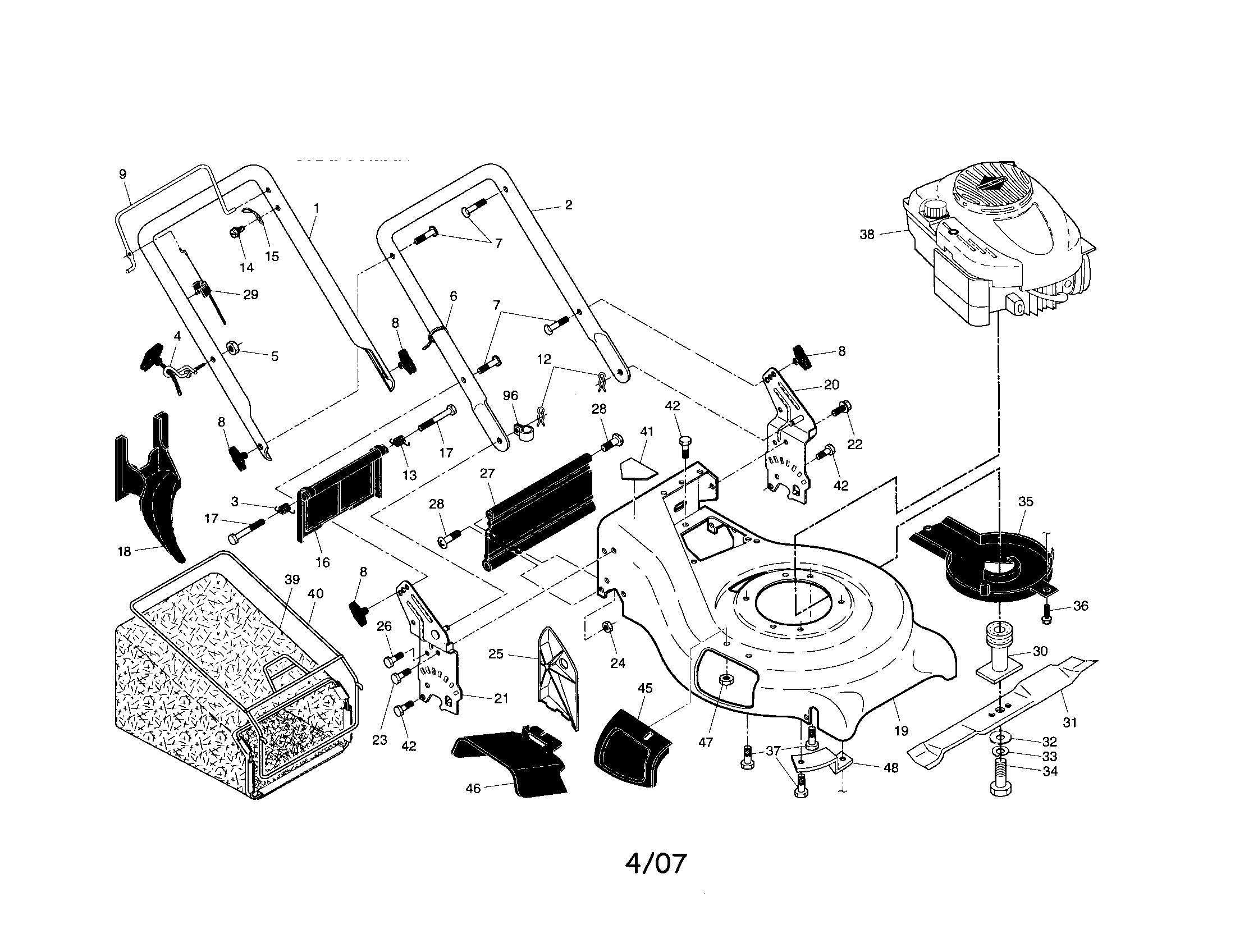 Craftsman 917370536 engine/housing/handles diagram