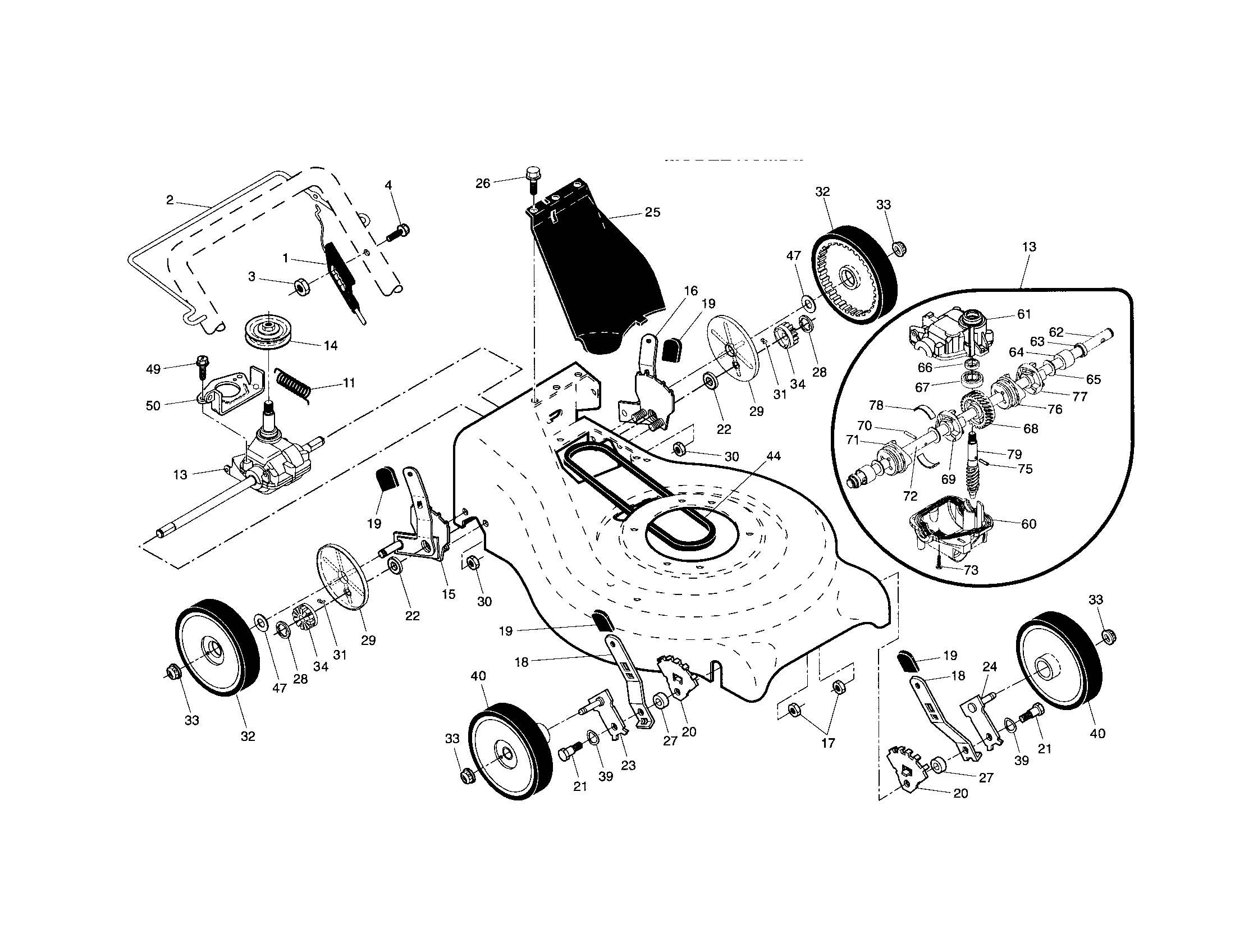 Craftsman 917370536 drive control/gear case/wheels diagram
