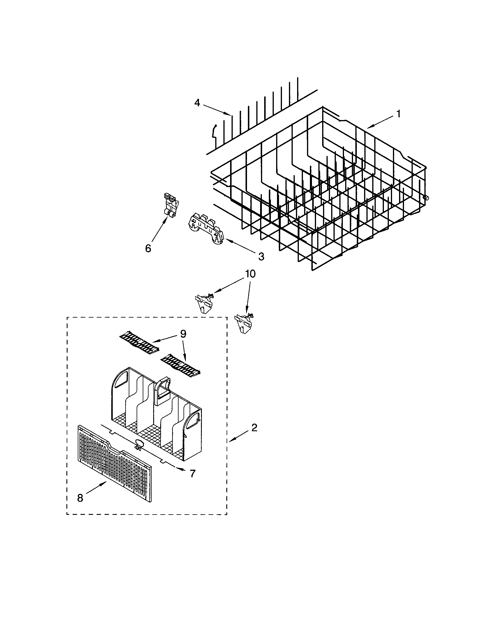 Whirlpool DU1055XTPQ3 lower rack diagram