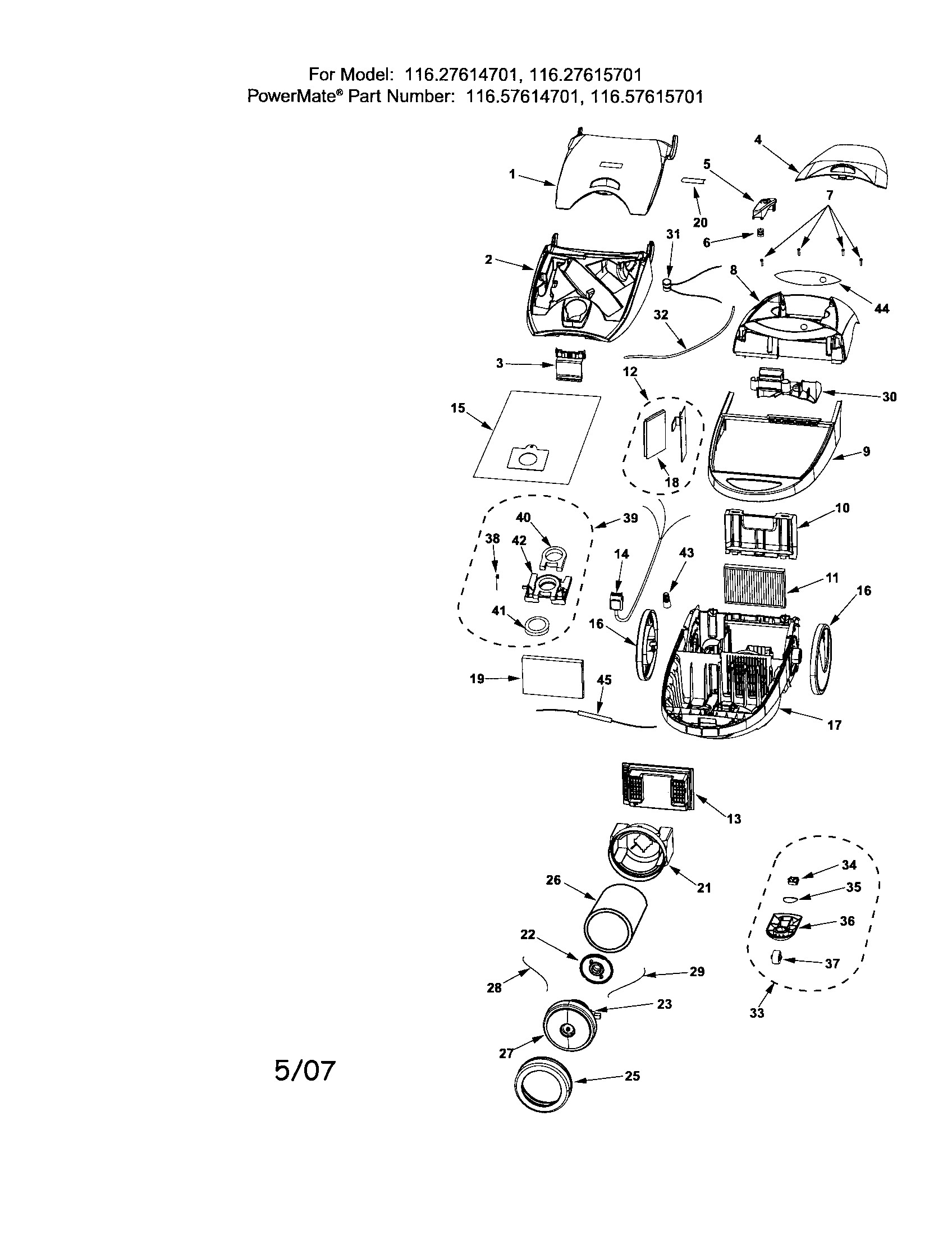 Kenmore 11627614701 vacuum cleaner diagram