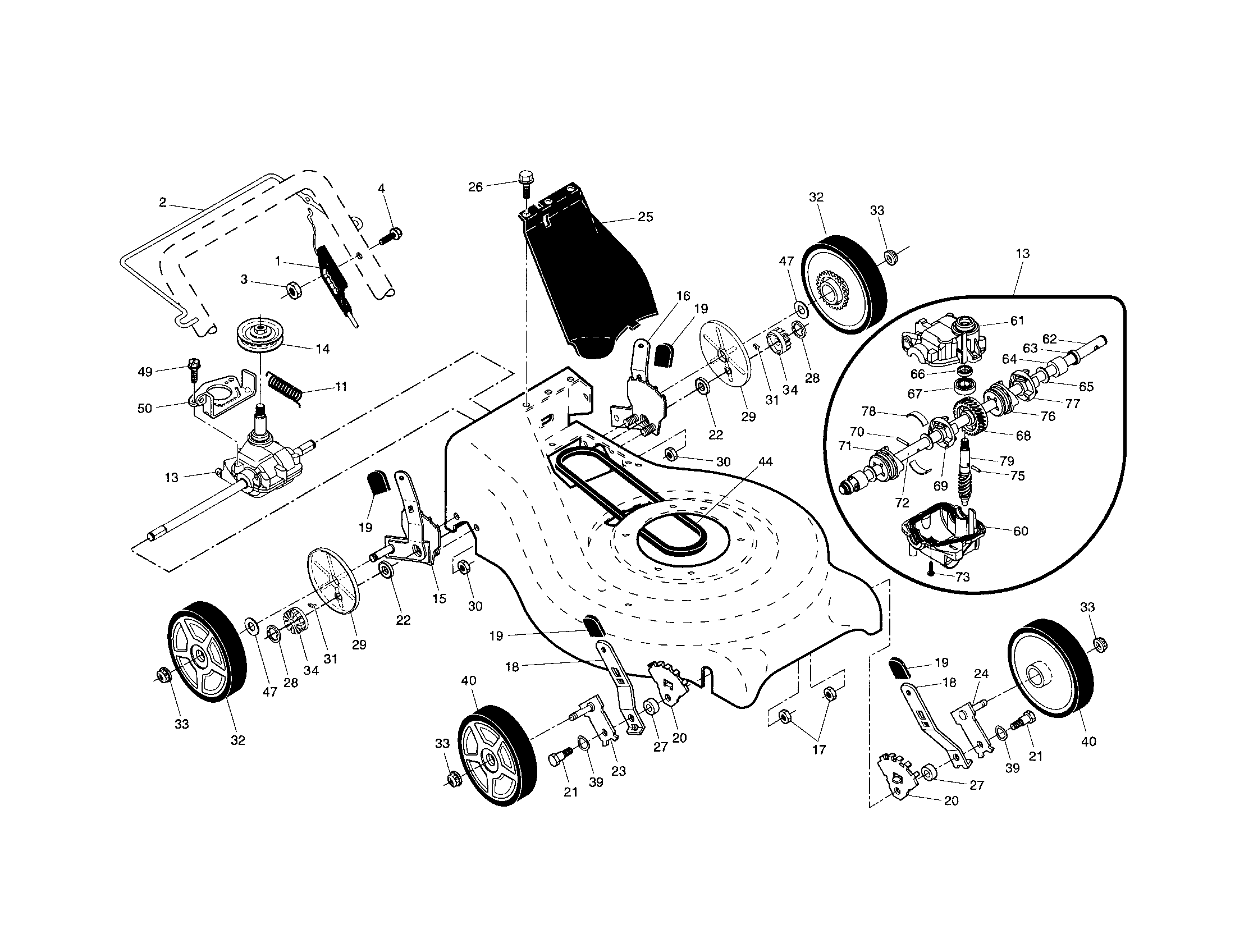 Craftsman 917370543 drive control/gear case/wheels diagram