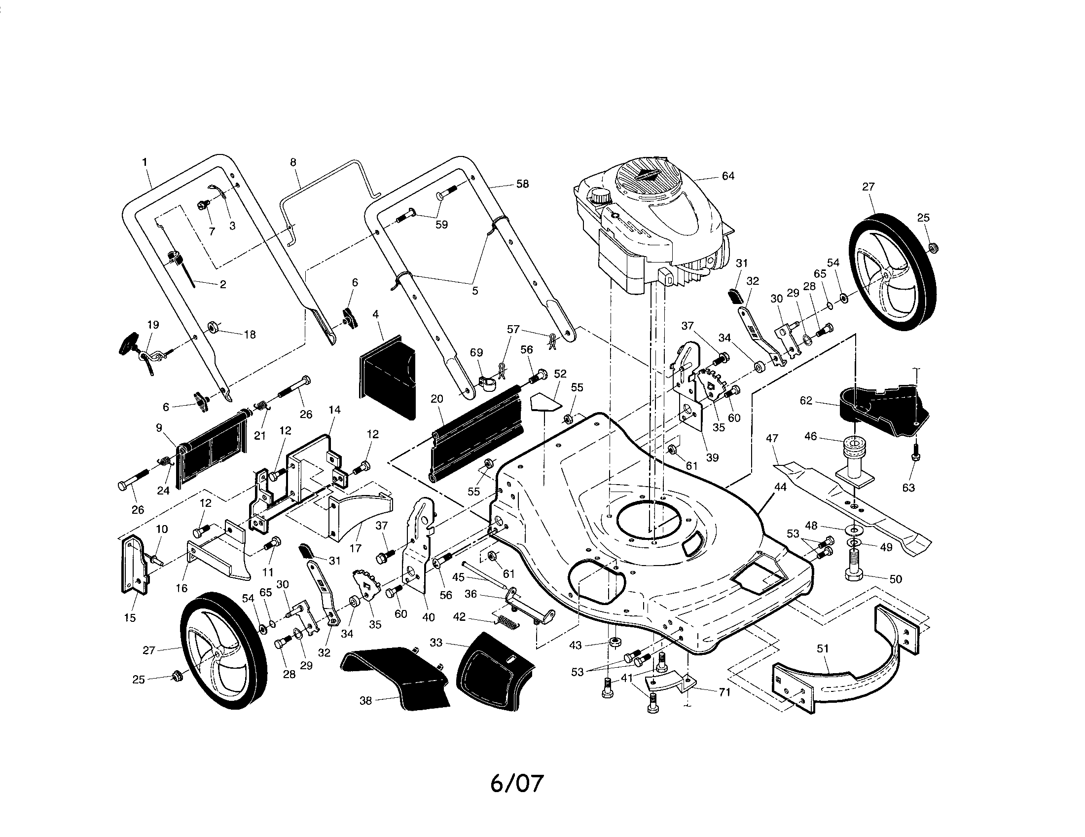 Craftsman 917376803 engine/housing/handle diagram