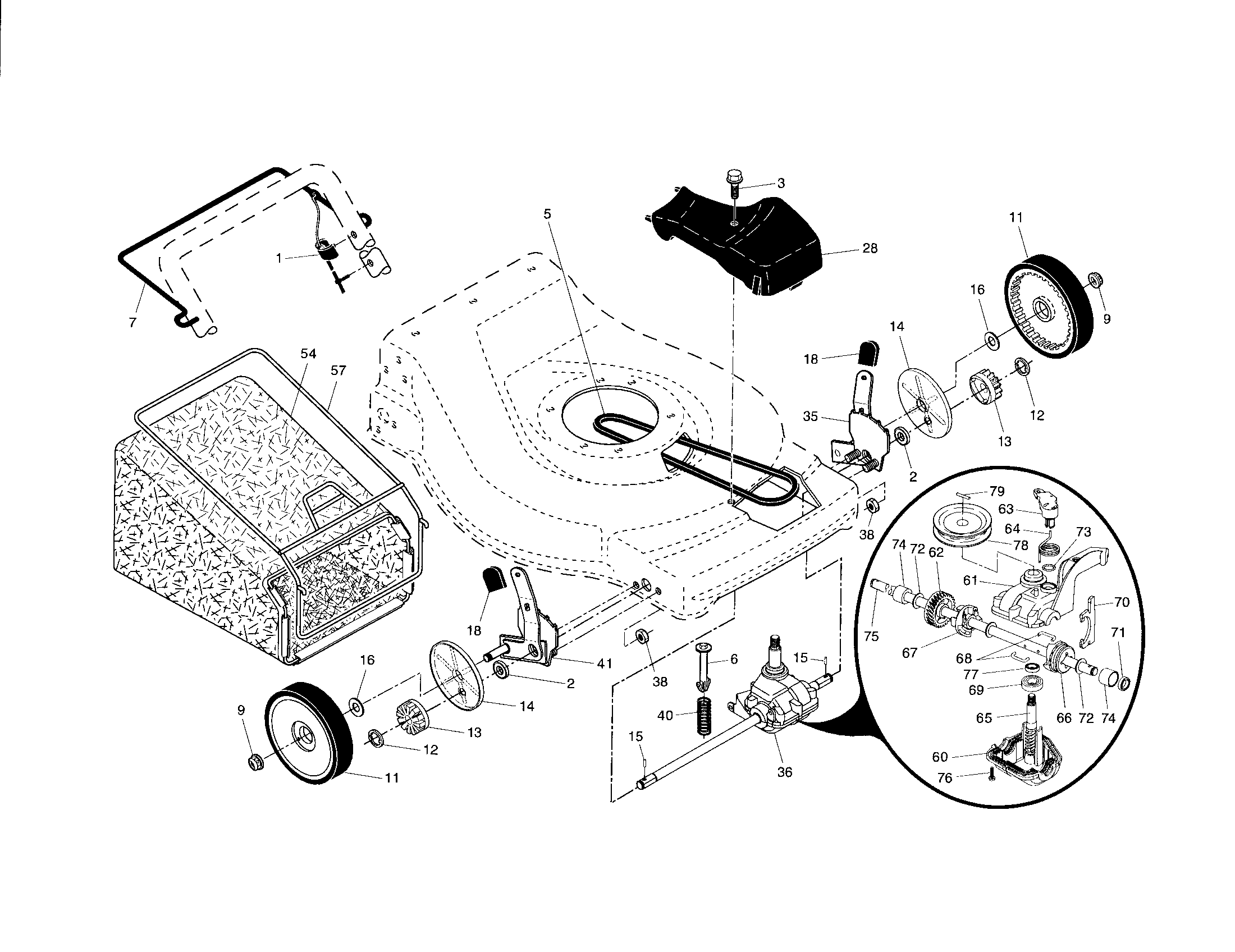 Craftsman 917376803 drive control/gear case/wheels diagram