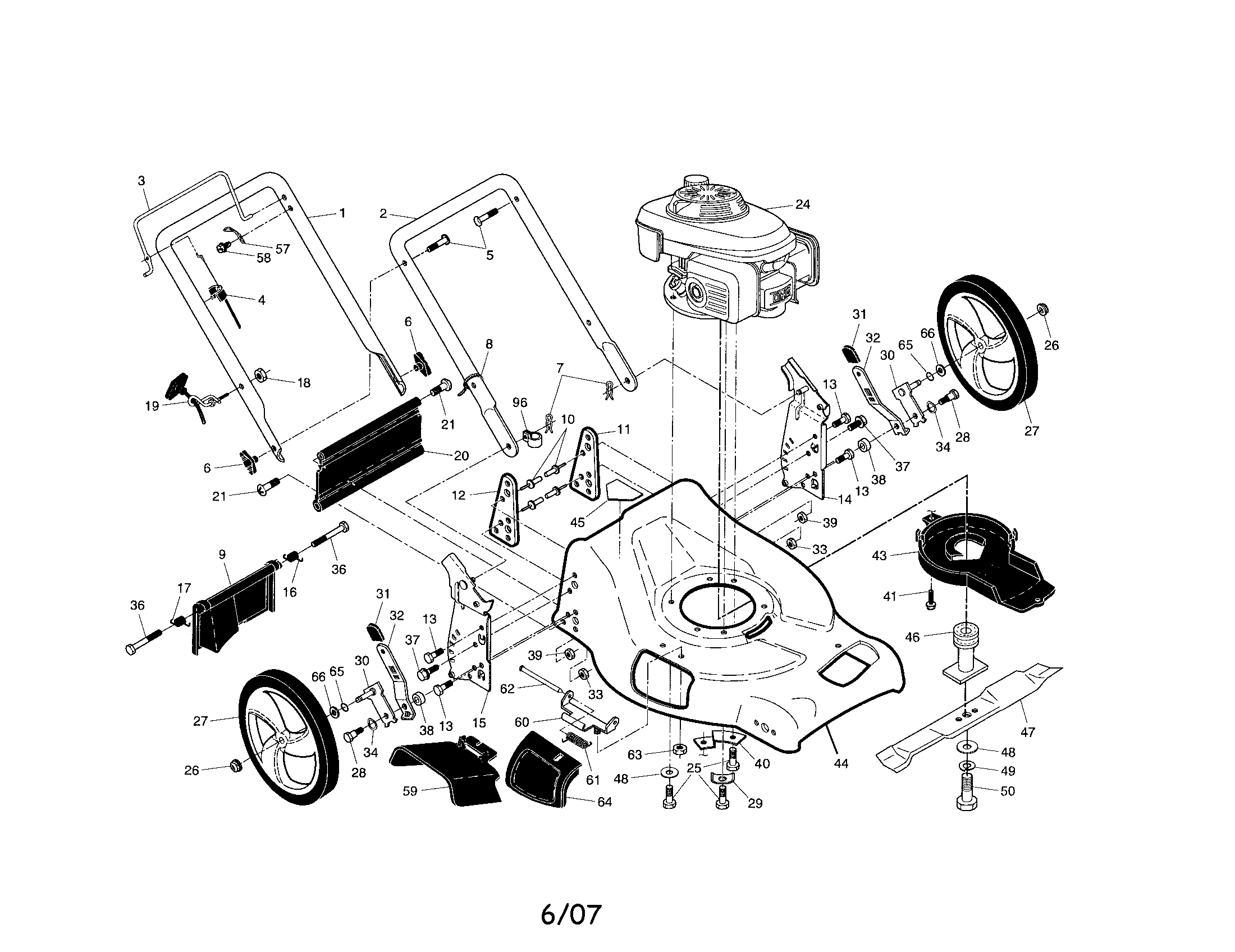 Craftsman 917376782 engine/housing/handle diagram
