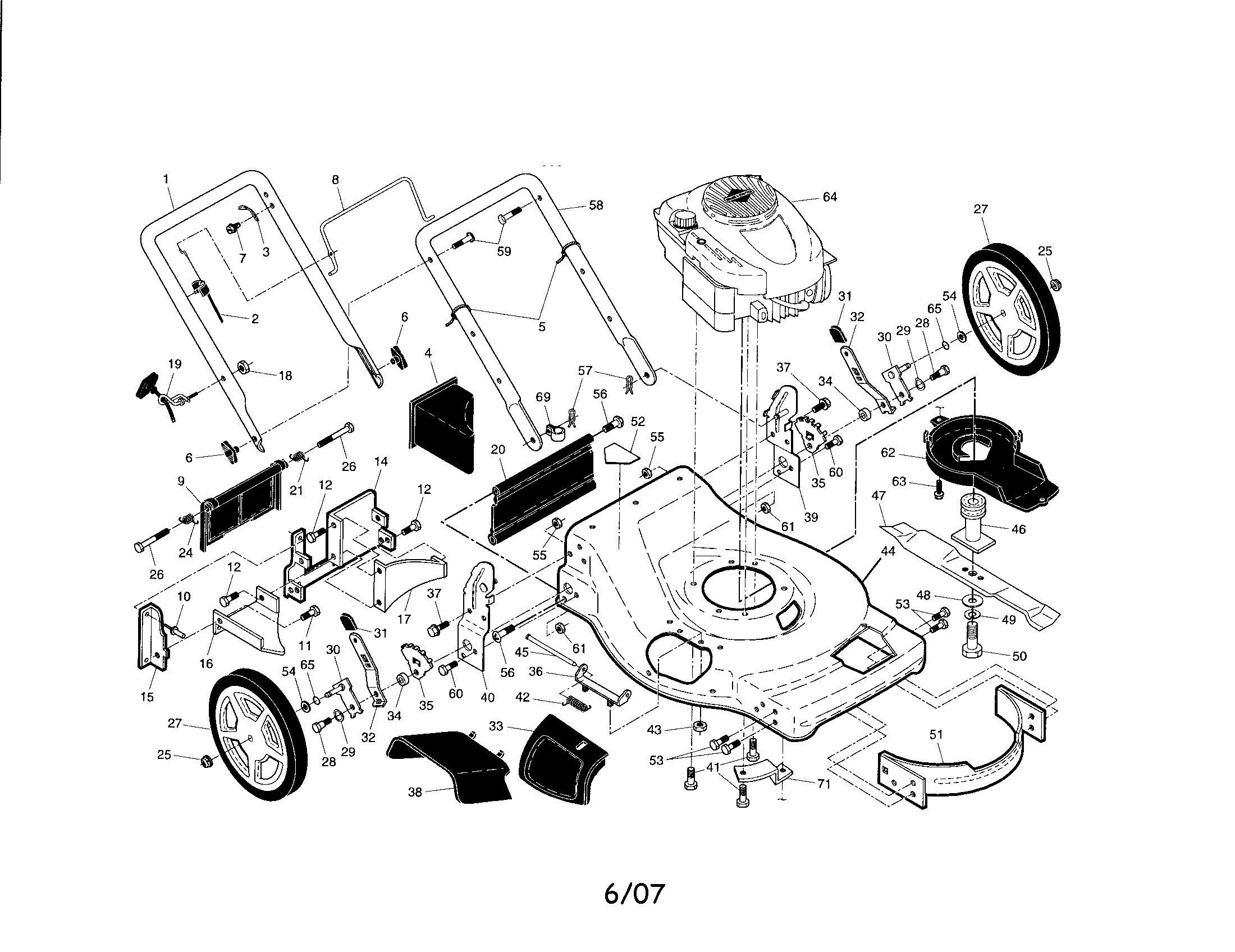 Craftsman 917376734 engine/housing/handle diagram