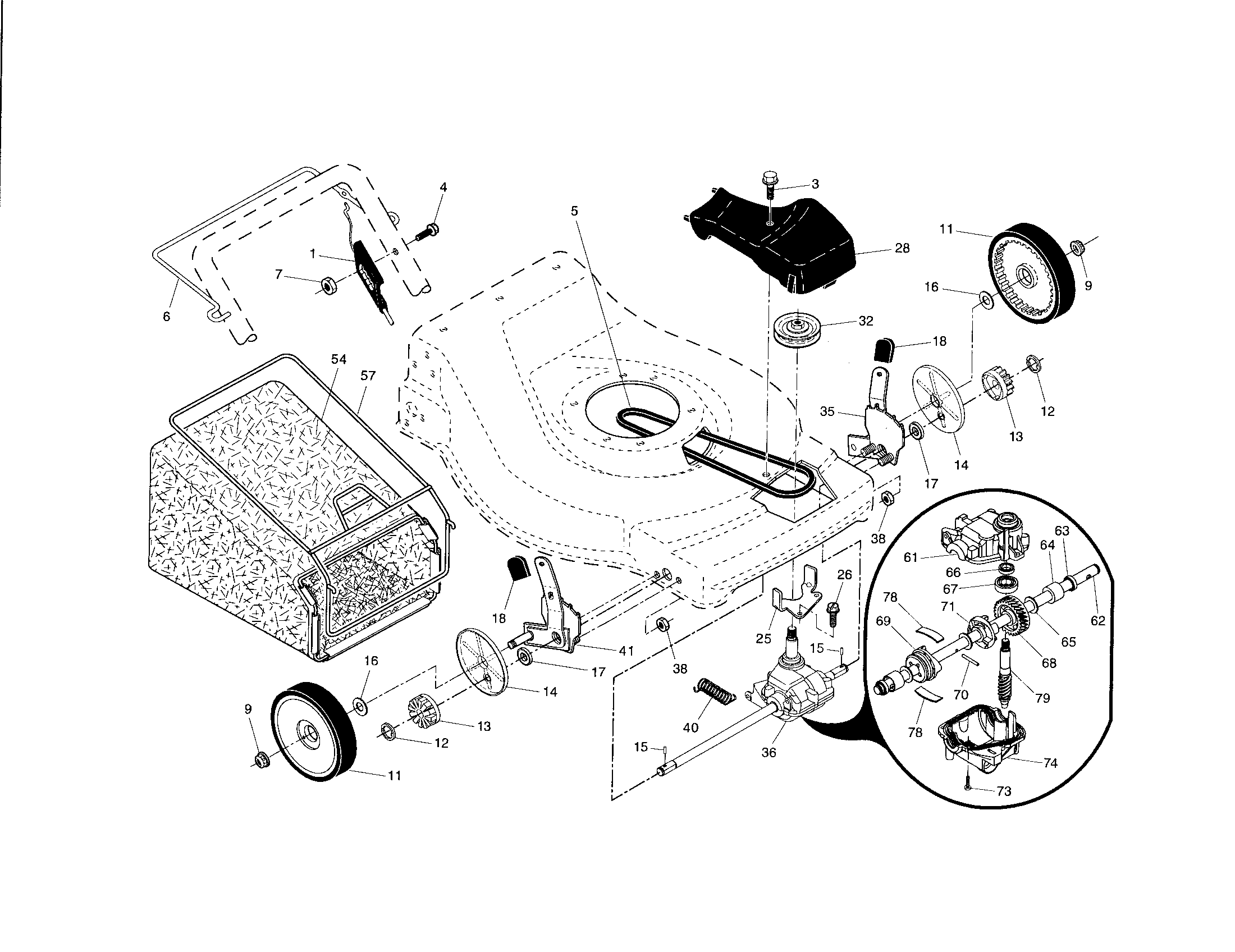 Craftsman 917376734 drive control/gear case/wheels diagram