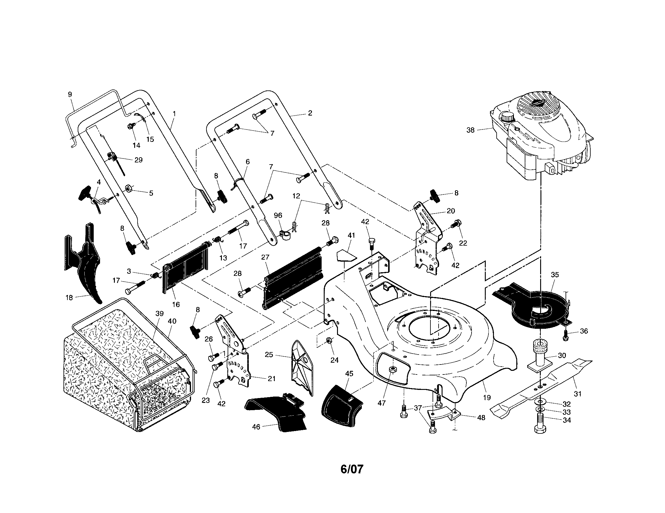 Craftsman 917370563 engine/housing/handle diagram