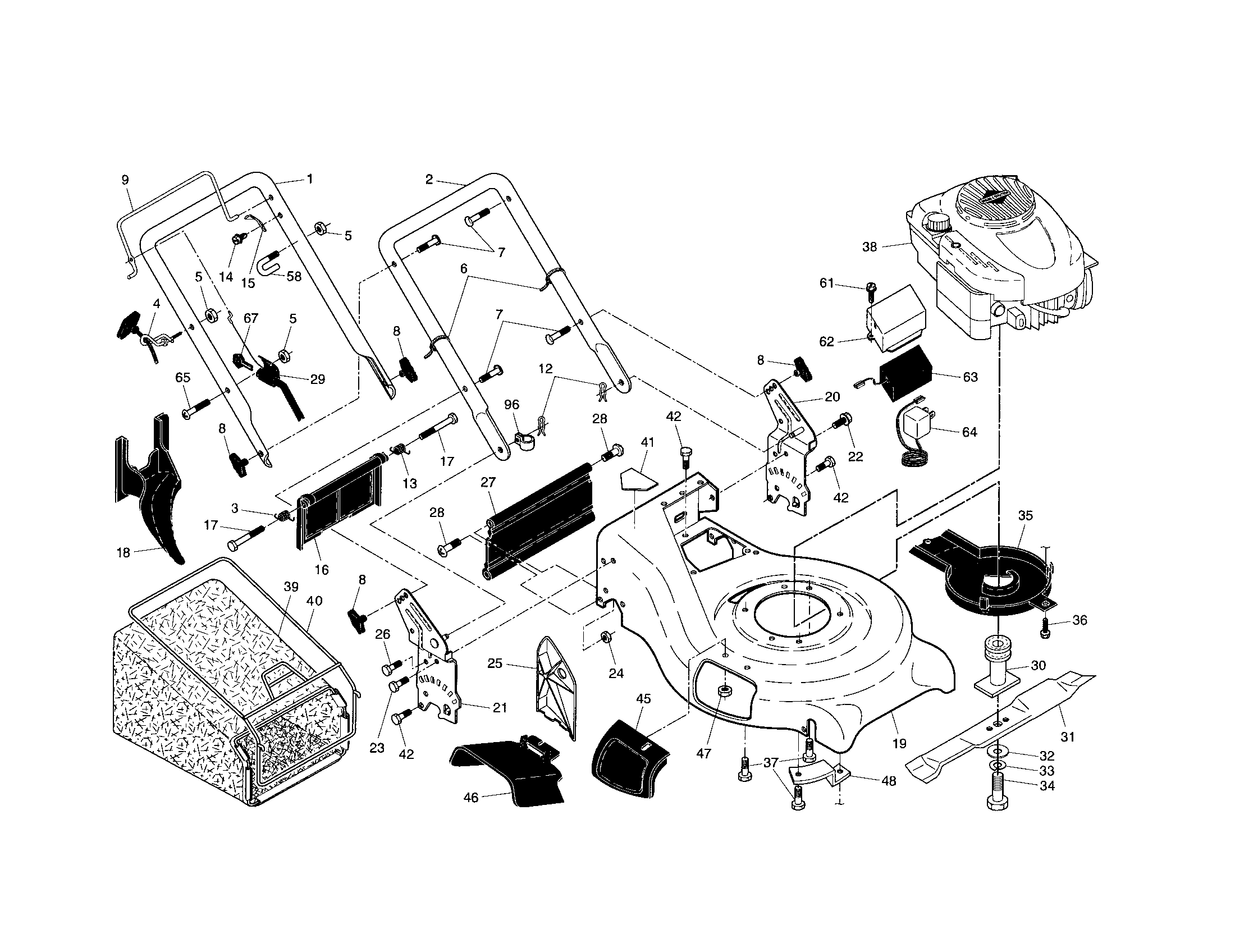 Craftsman 917370584 engine/housing/handle diagram