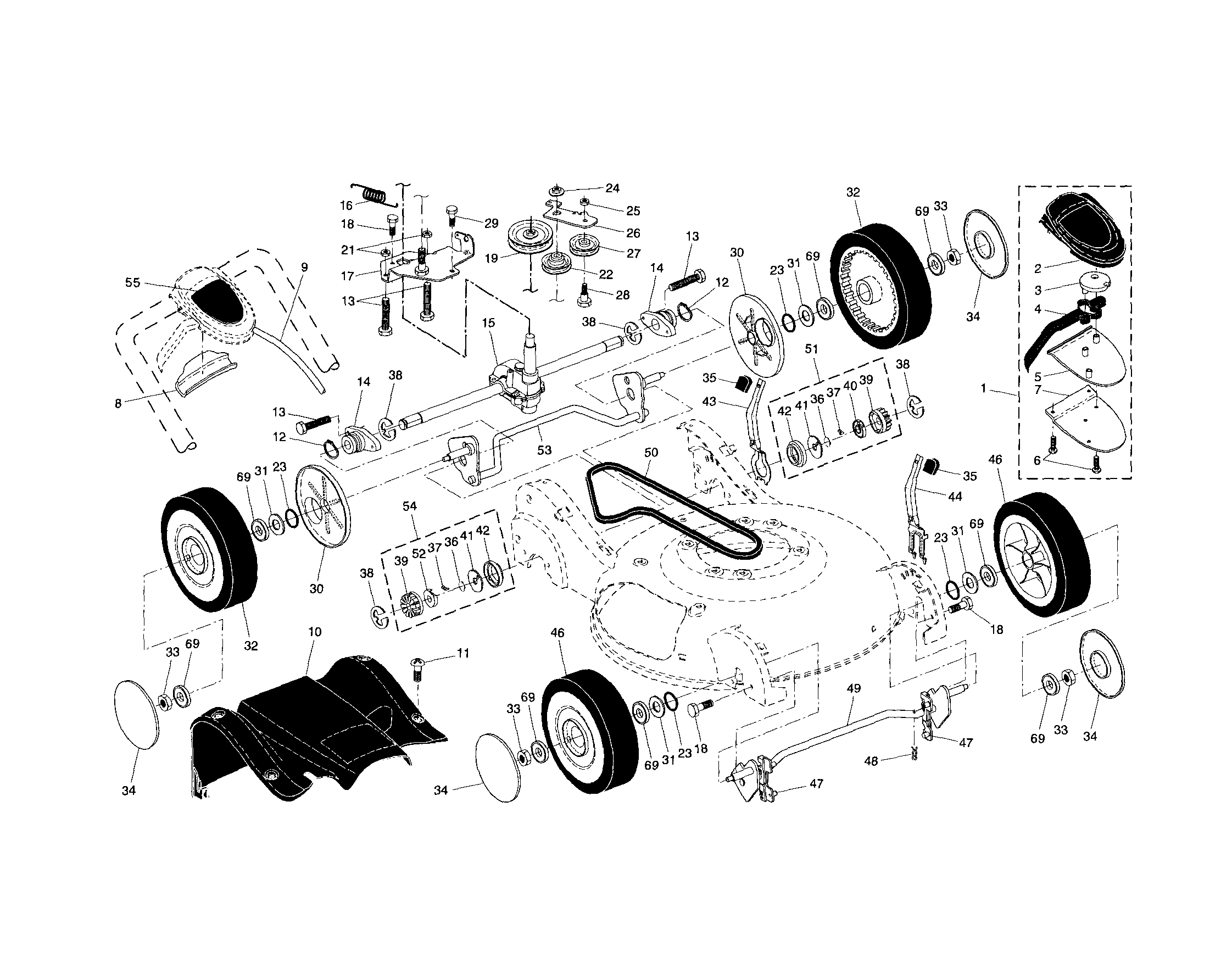 Craftsman 917376990 drive control/gear case/wheels diagram
