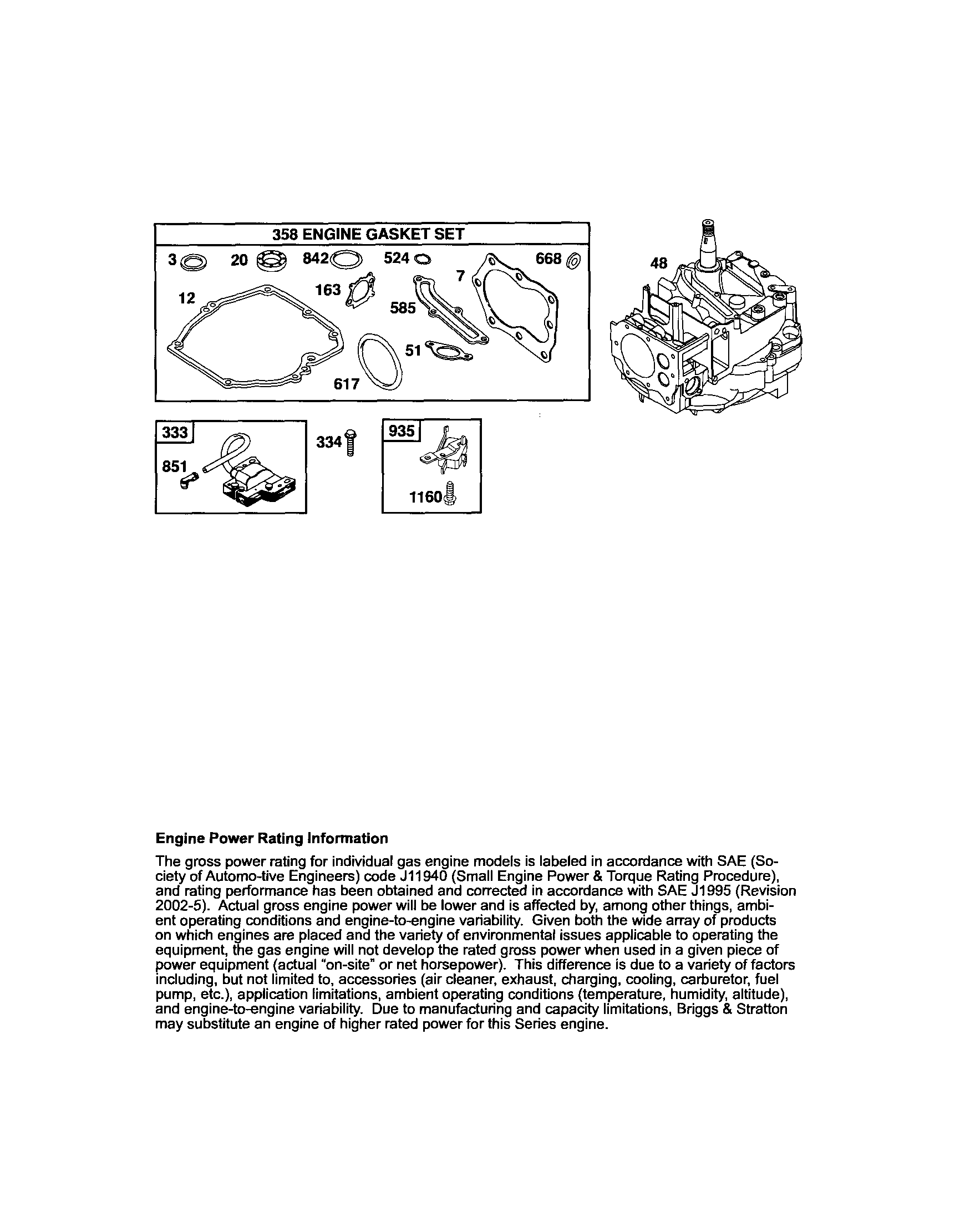 Craftsman 917370584 engine gasket set/short block diagram