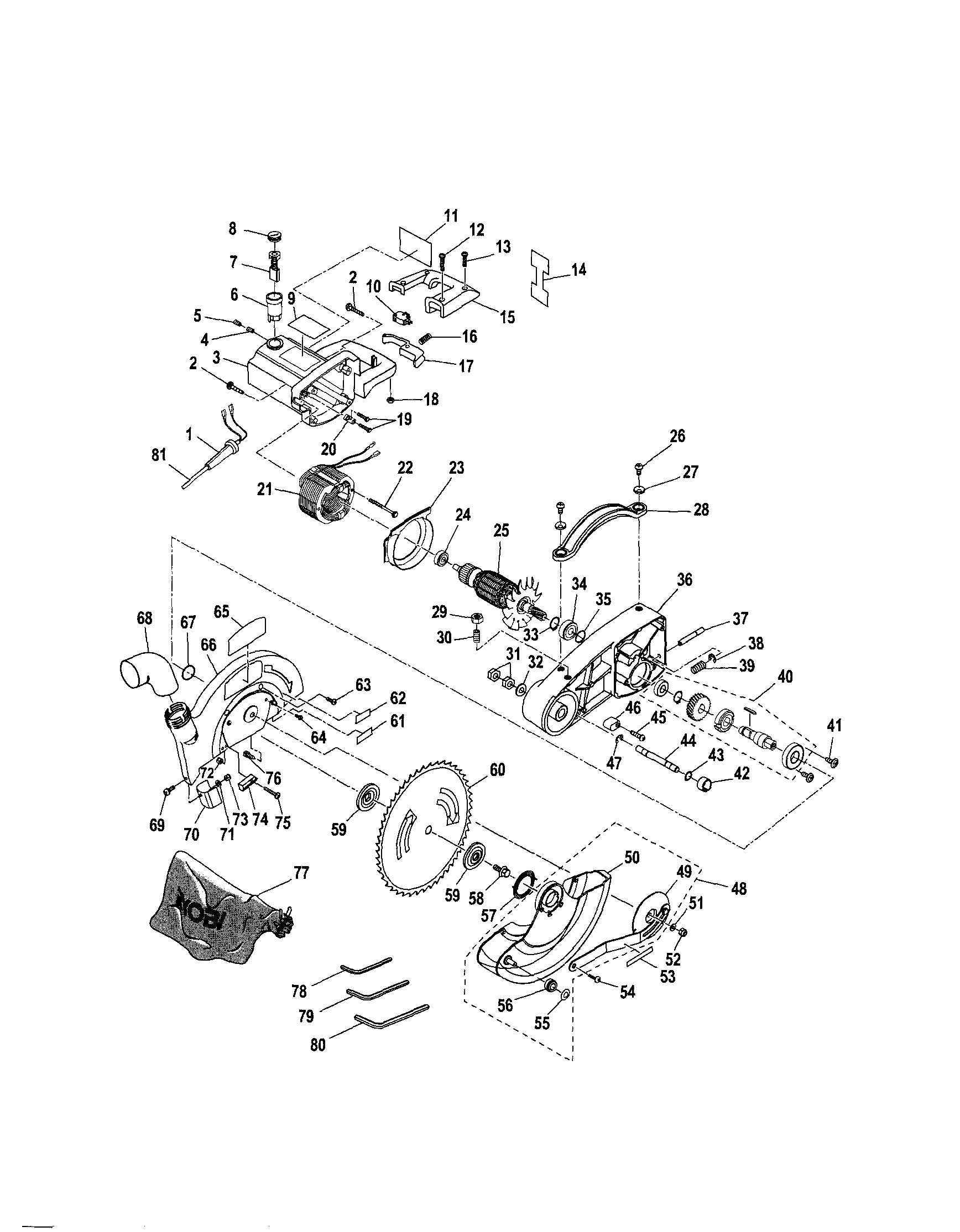 Ryobi TS1340 motor diagram