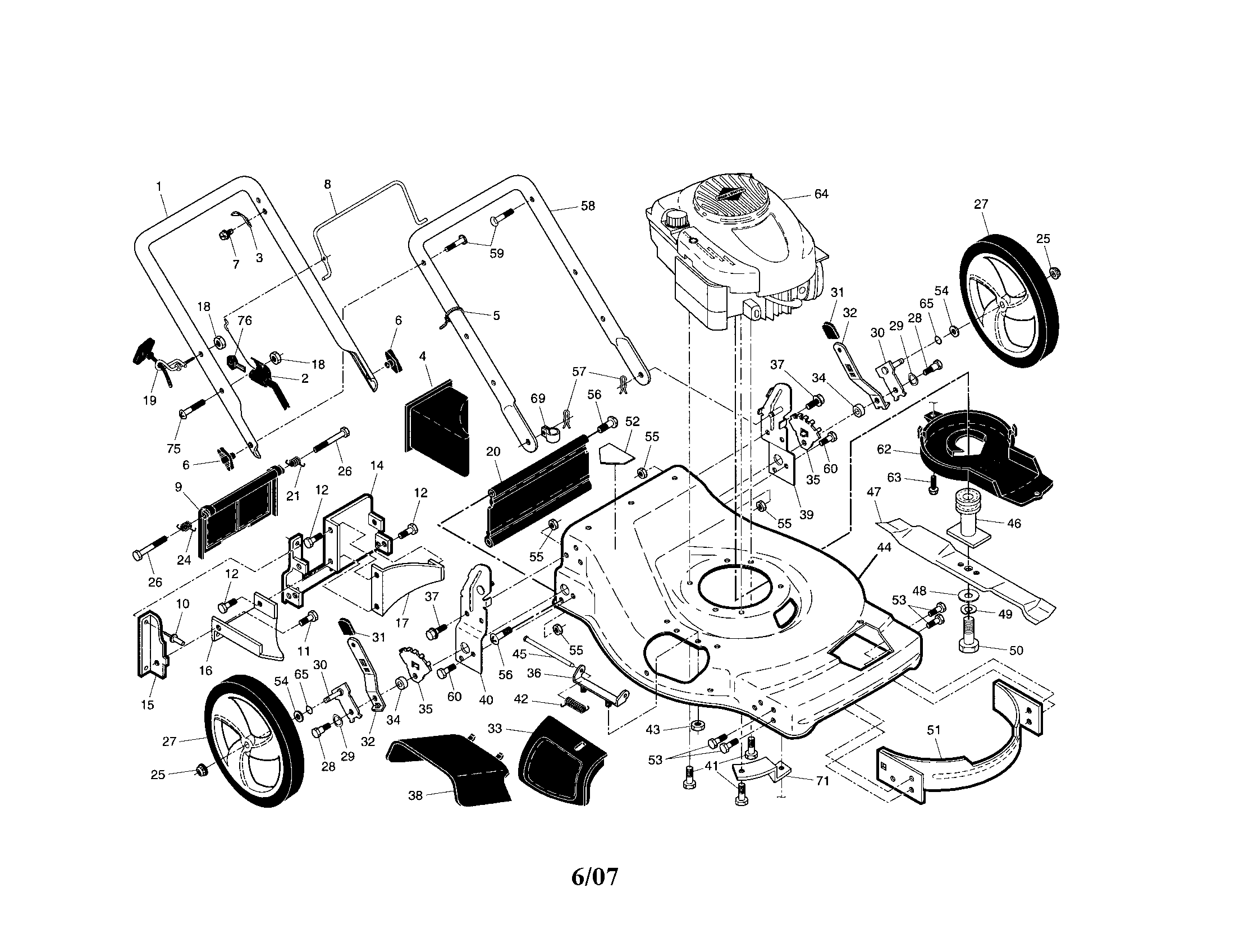 Craftsman 917371662 engine/housing/handle diagram