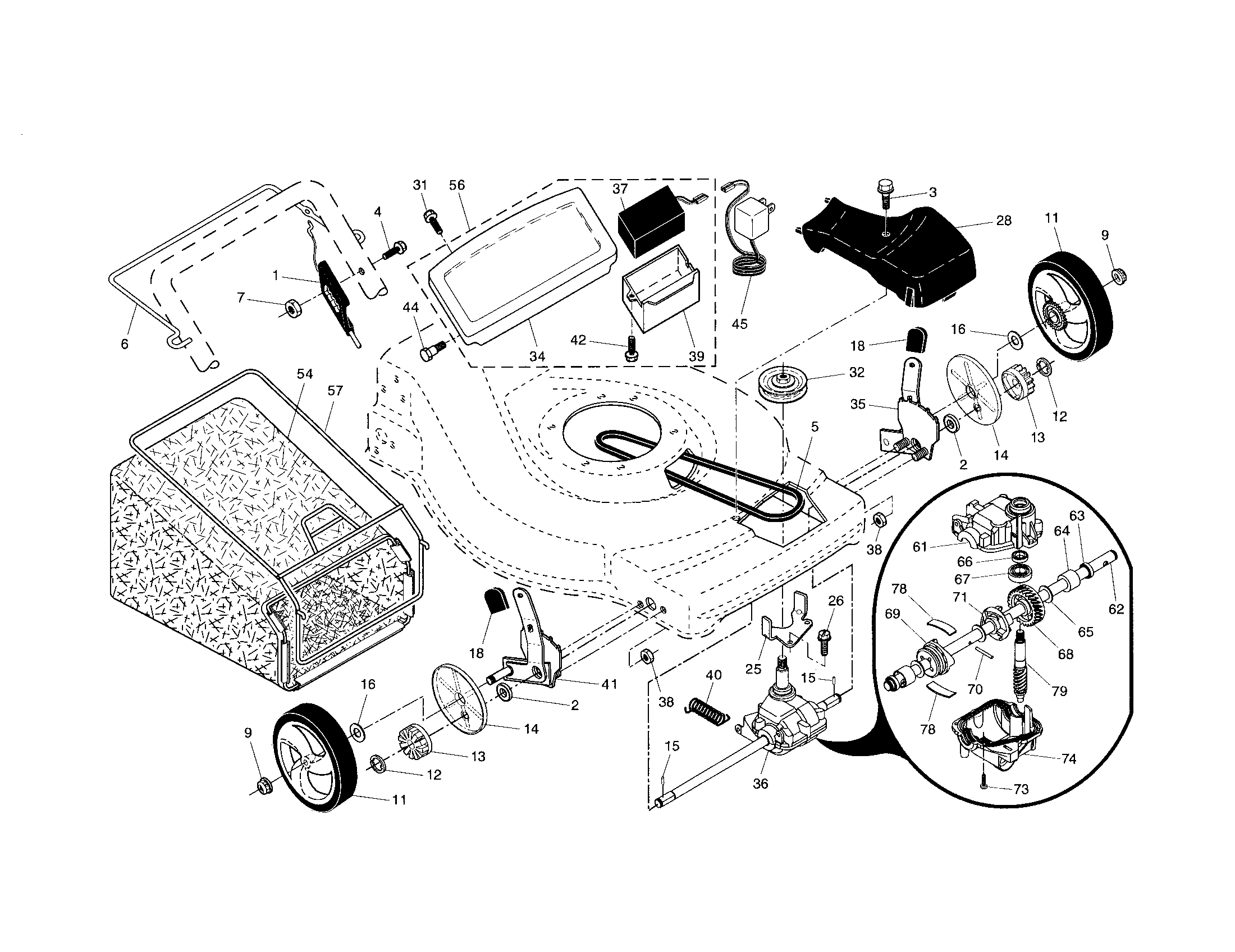 Craftsman 917371662 drive control/gear case/wheels diagram