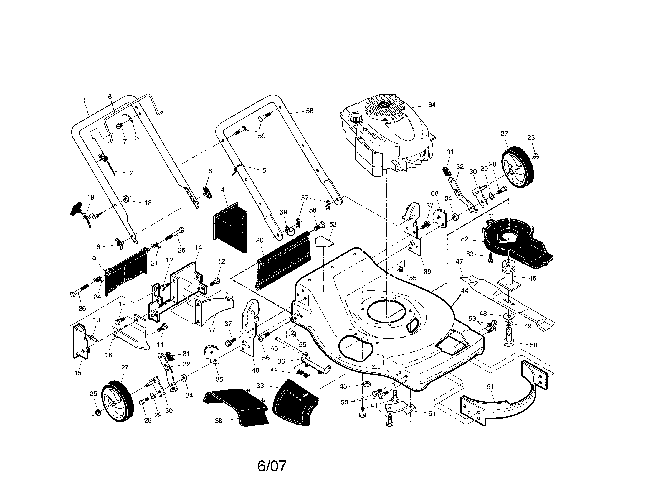 Craftsman 917376724 engine/housing/handle diagram