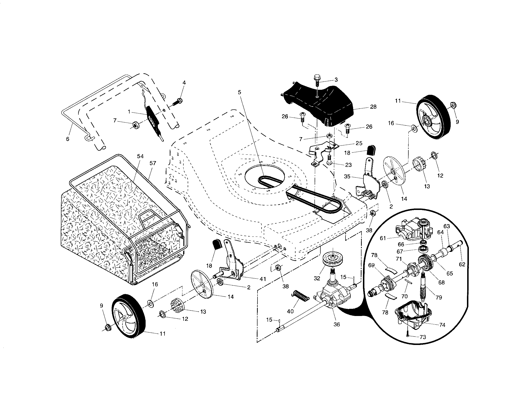 Craftsman 917376724 drive control/gear case/wheels diagram