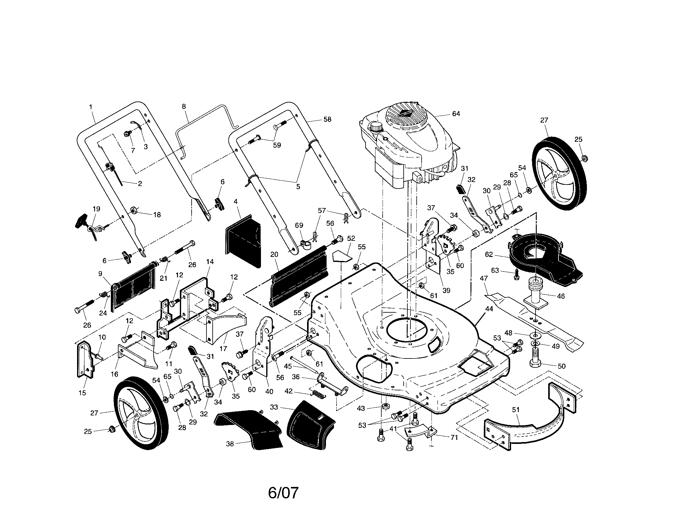 Craftsman 917376735 engine/housing/handle diagram